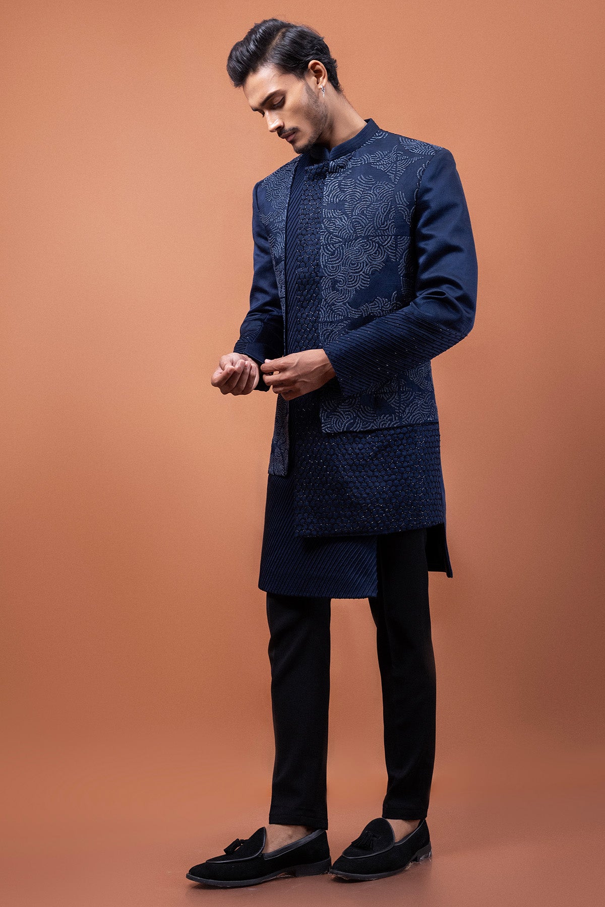Navy Blue Bird Motifs Jacket