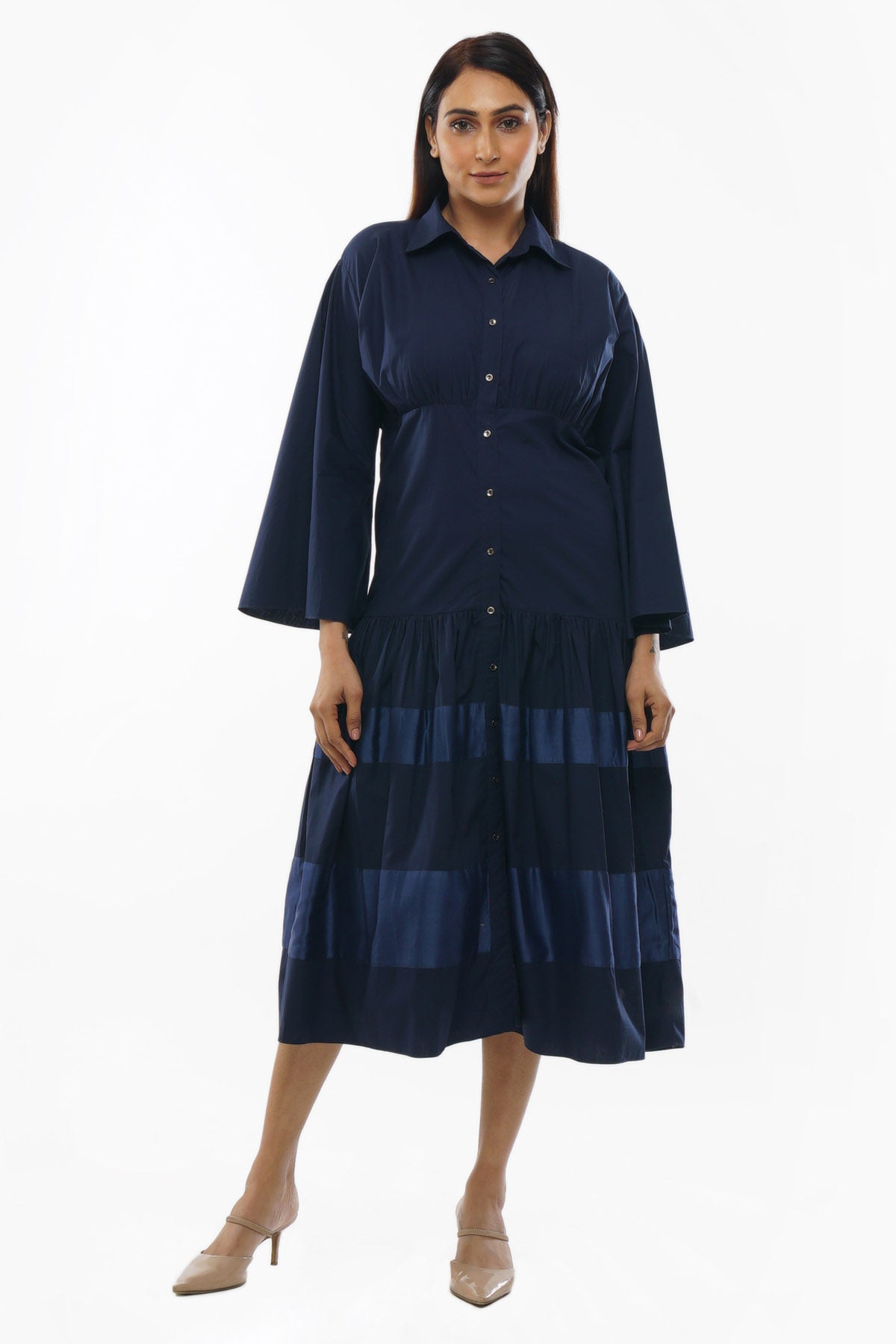 Khat Clothing Navy Blue Collar Shirt Dress for women online at ScrollnShops