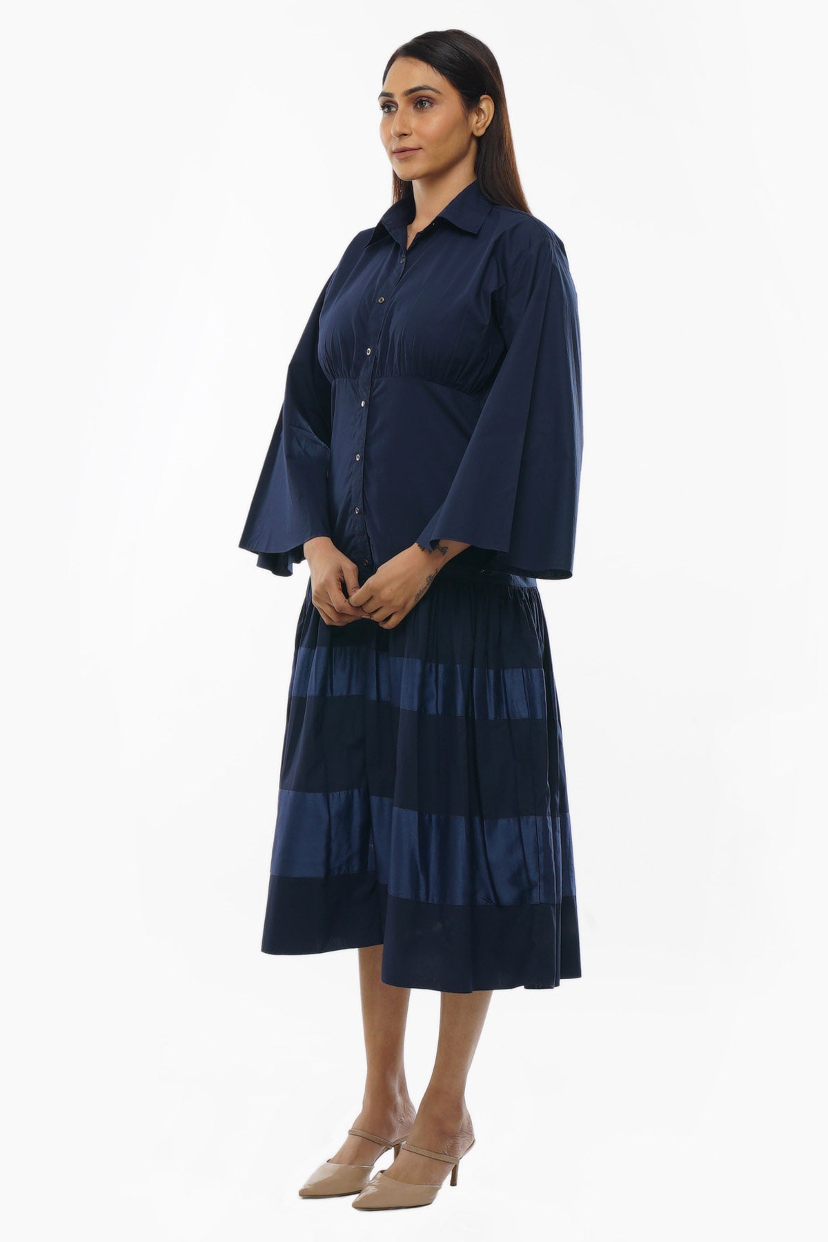 Navy Blue Collar Shirt Dress