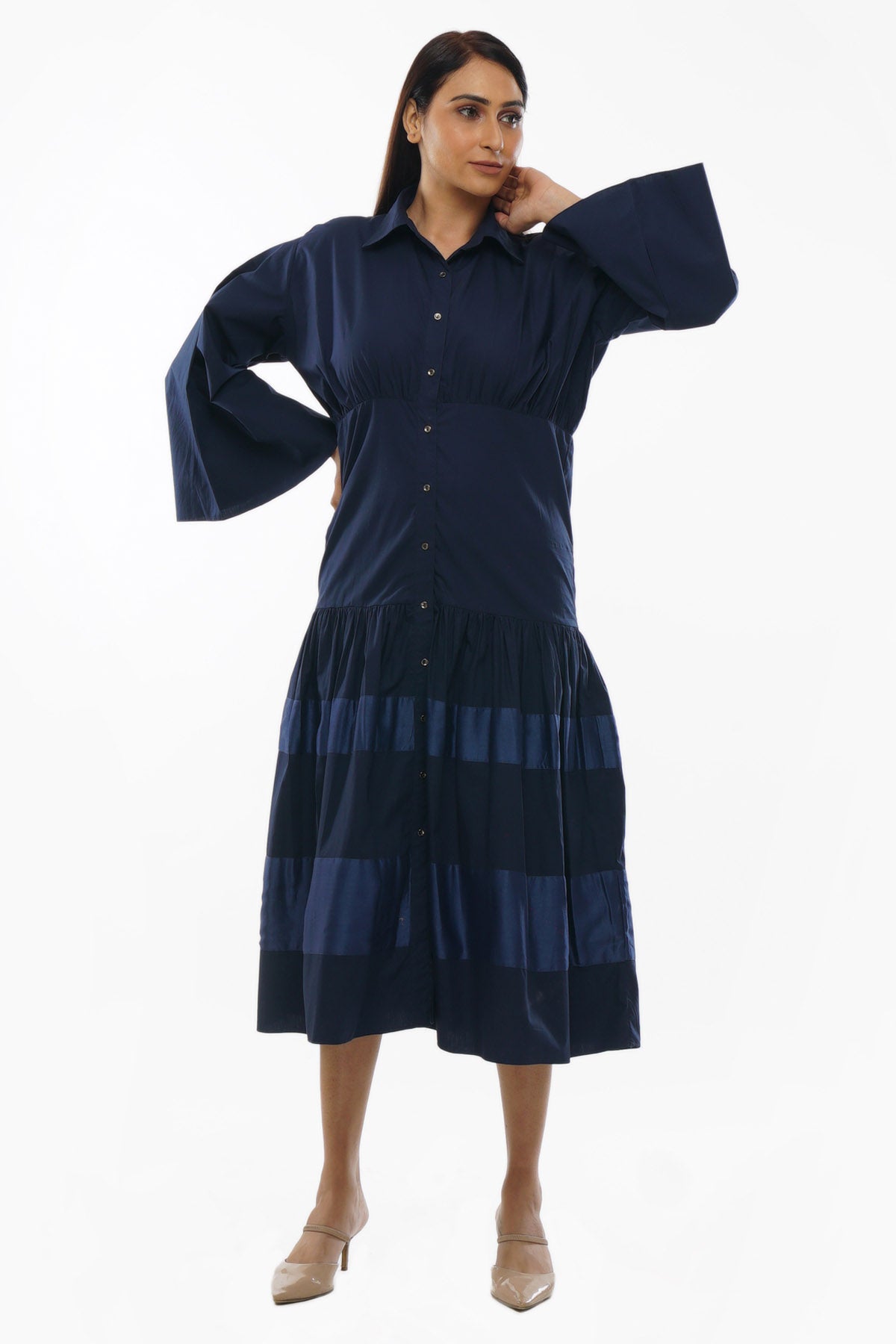 Navy Blue Collar Shirt Dress