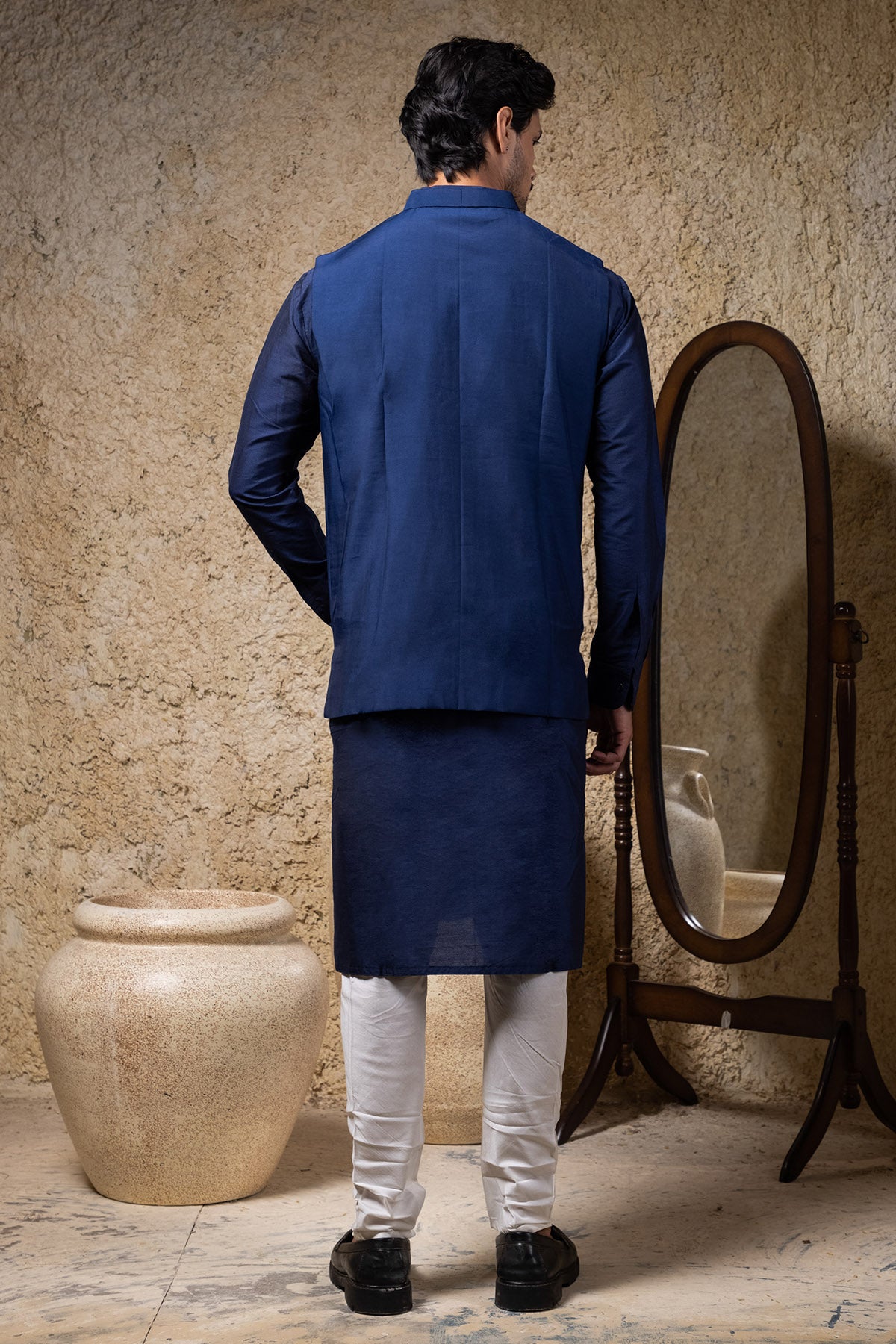 Navy Blue Cord Embroidered Bundi