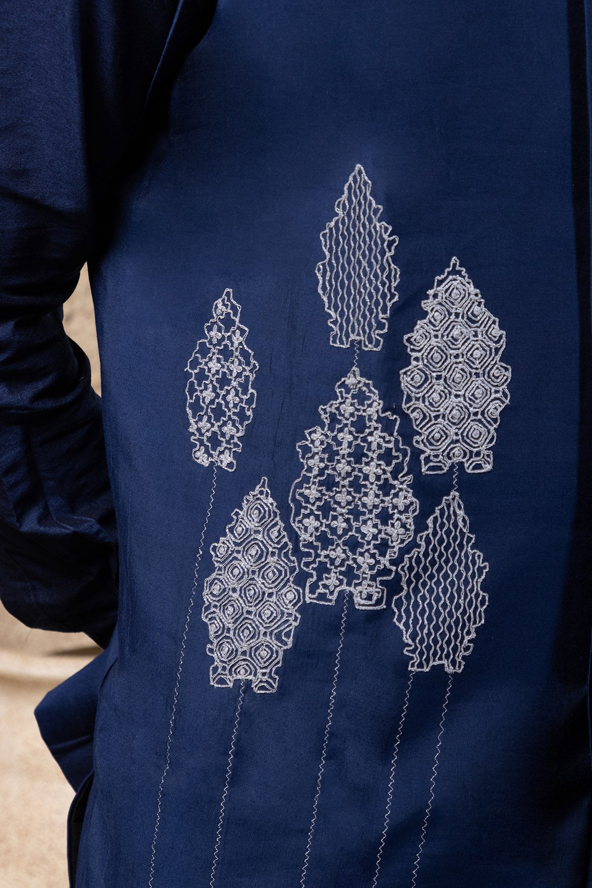 Navy Blue Cord Embroidered Bundi