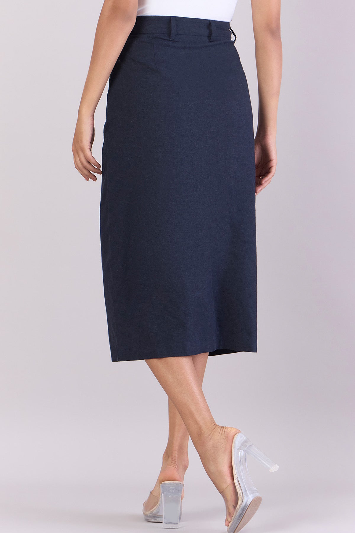 Navy Blue Cotton Blend Skirt