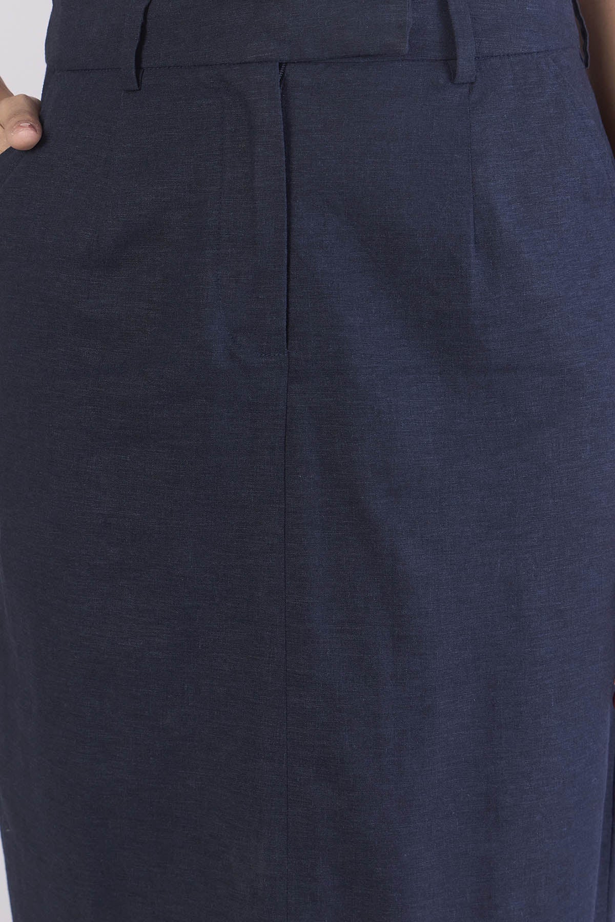 Navy Blue Cotton Blend Skirt