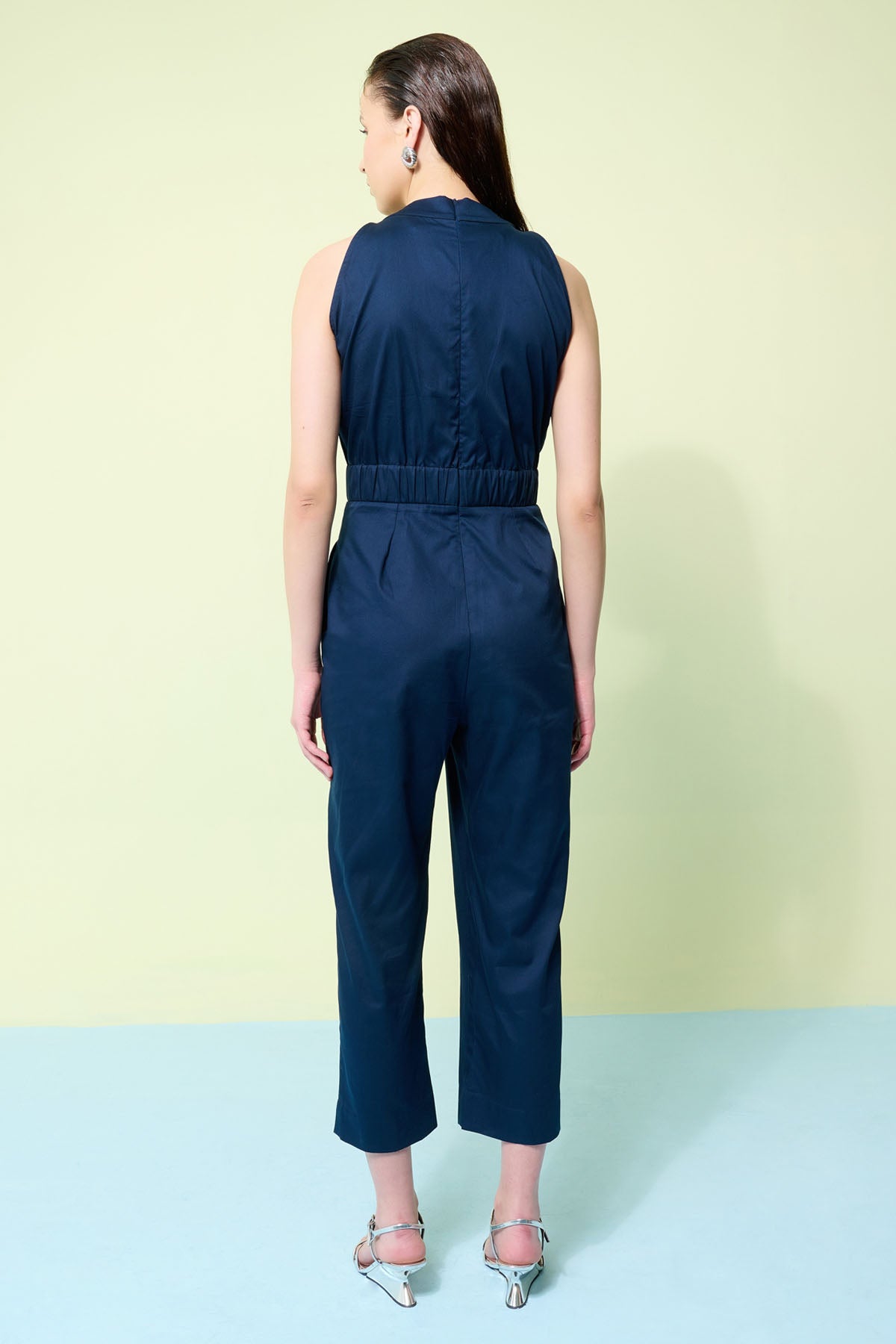 Navy Blue Cotton Twill Jumpsuit
