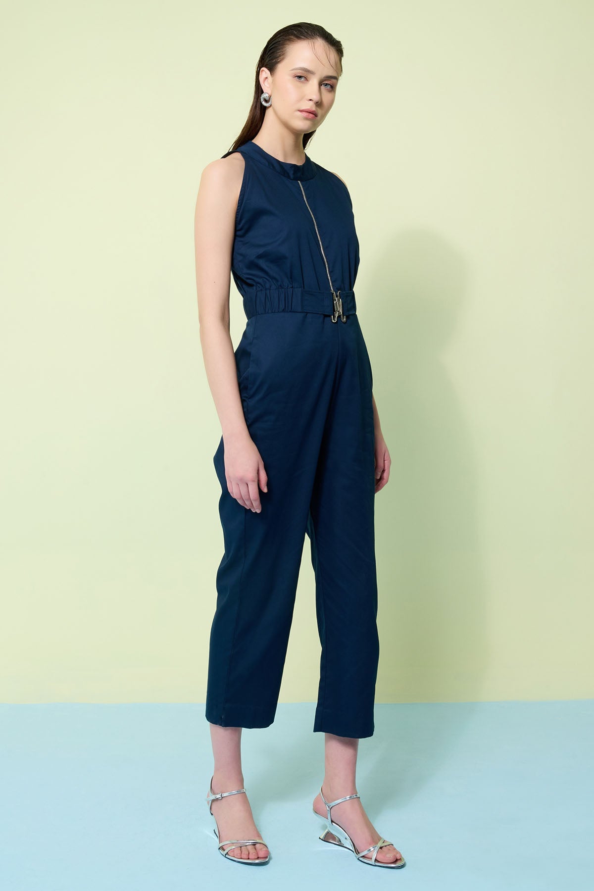 Navy Blue Cotton Twill Jumpsuit