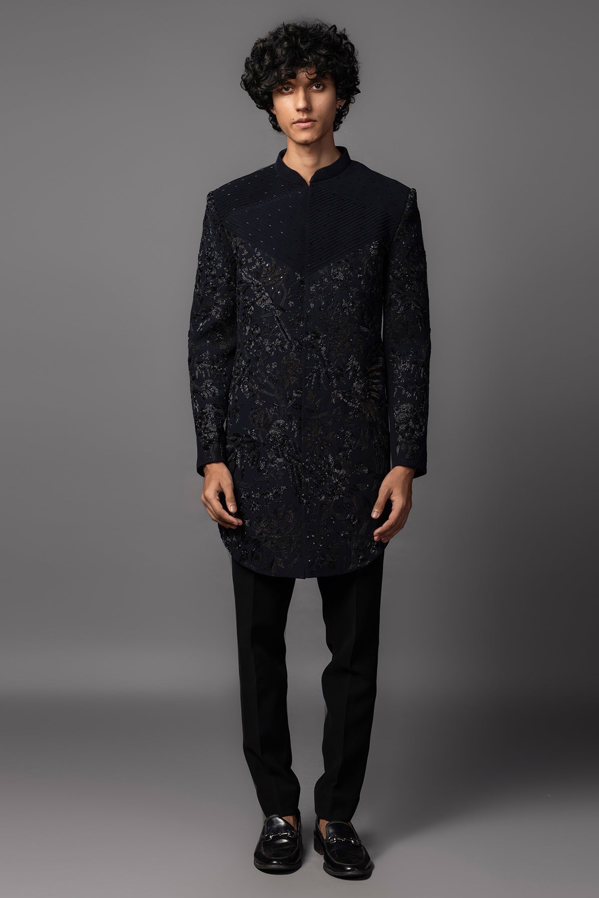 Buy Navy Blue Dabka Work Achkan Set for men by Paarsh Atelier online available at scrollnshops