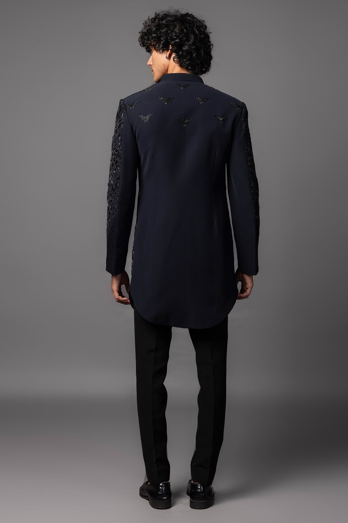 Navy Blue Dabka Work Achkan Set