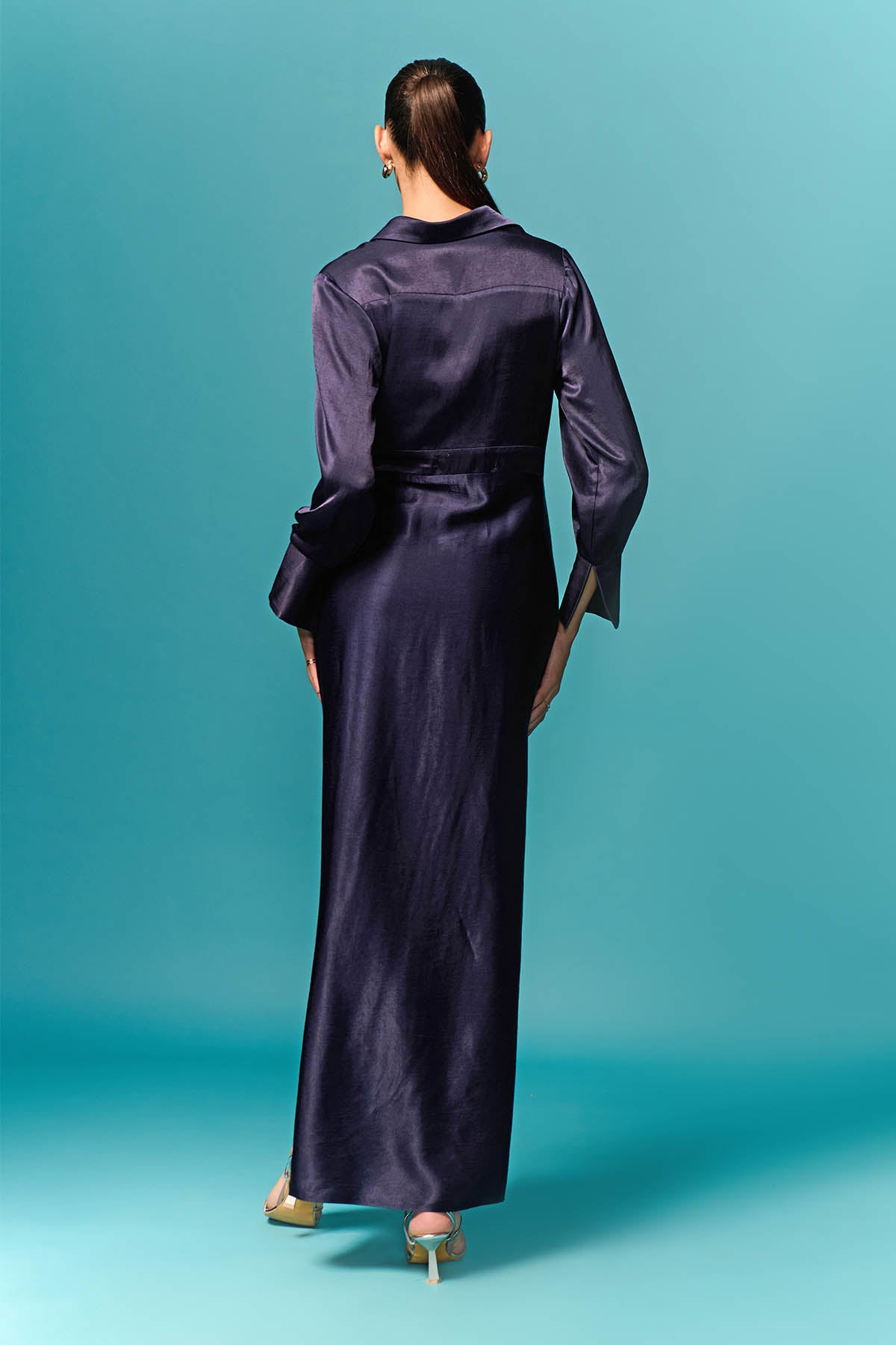 Navy Blue Drape Slit Maxi Dress