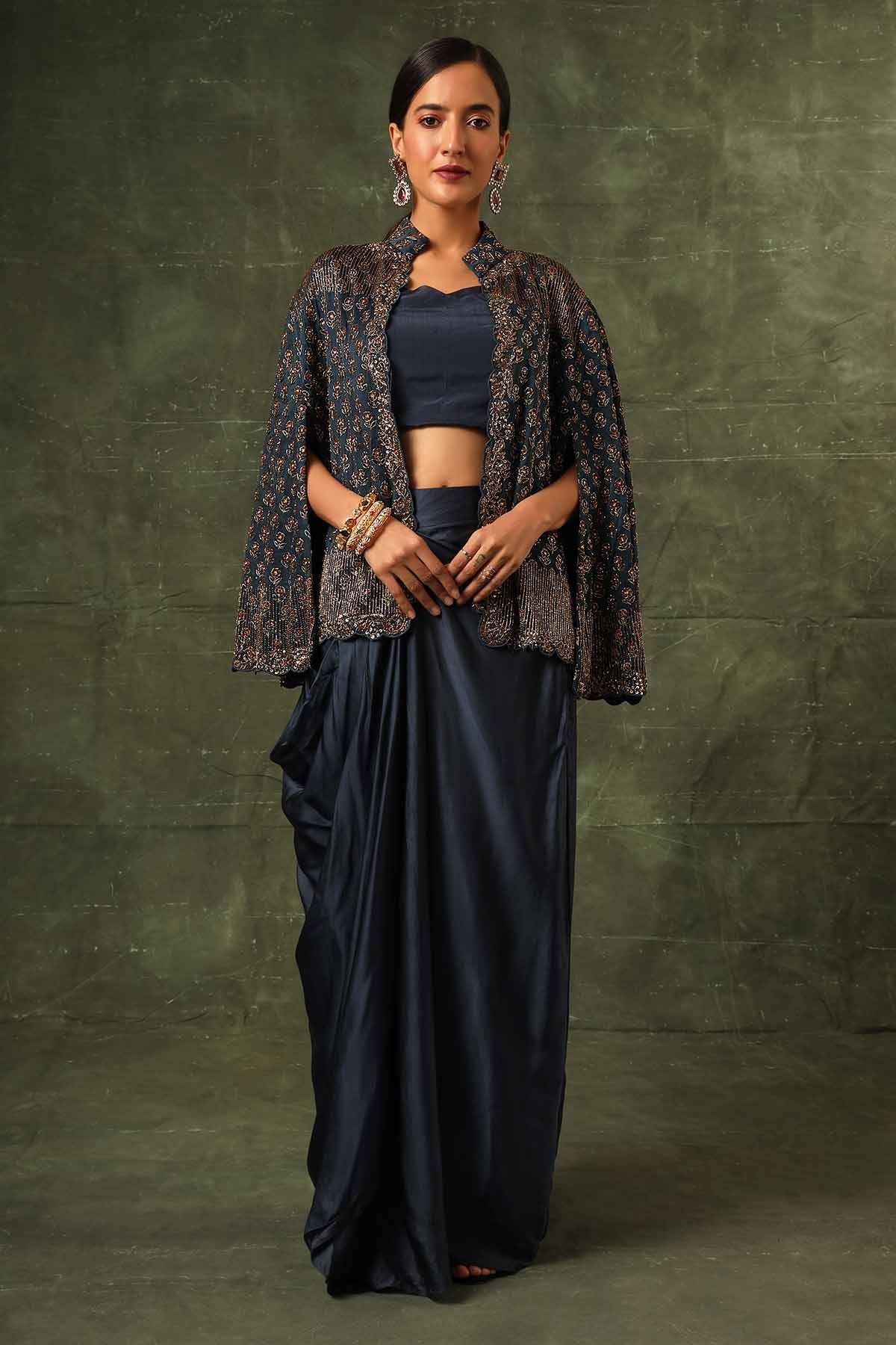 Sejal Kamdar Navy Blue Embellished Dhoti Set for women online at ScrollnShops