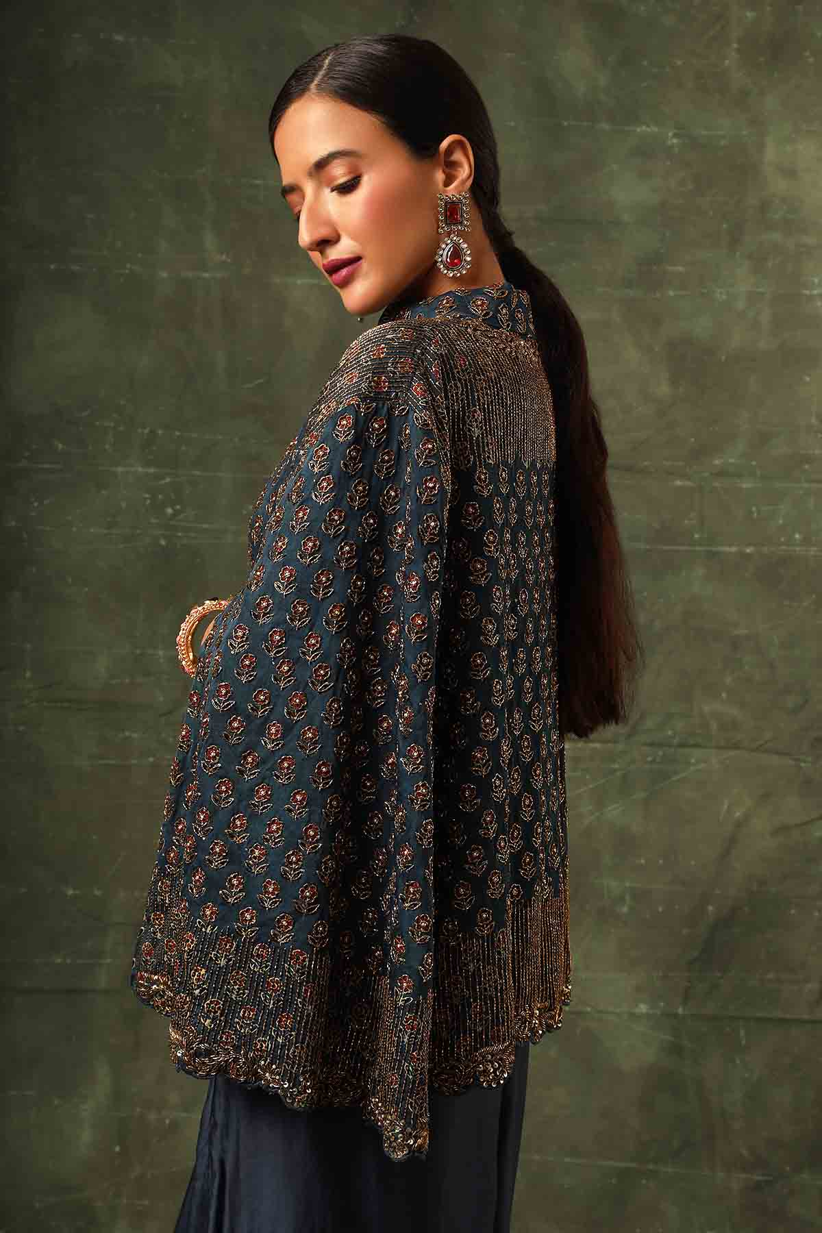 Navy Blue Embellished Dhoti Set