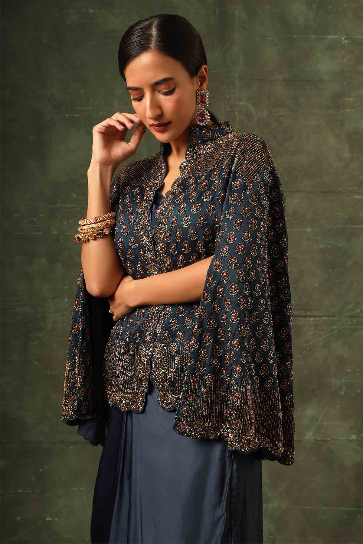 Navy Blue Embellished Dhoti Set