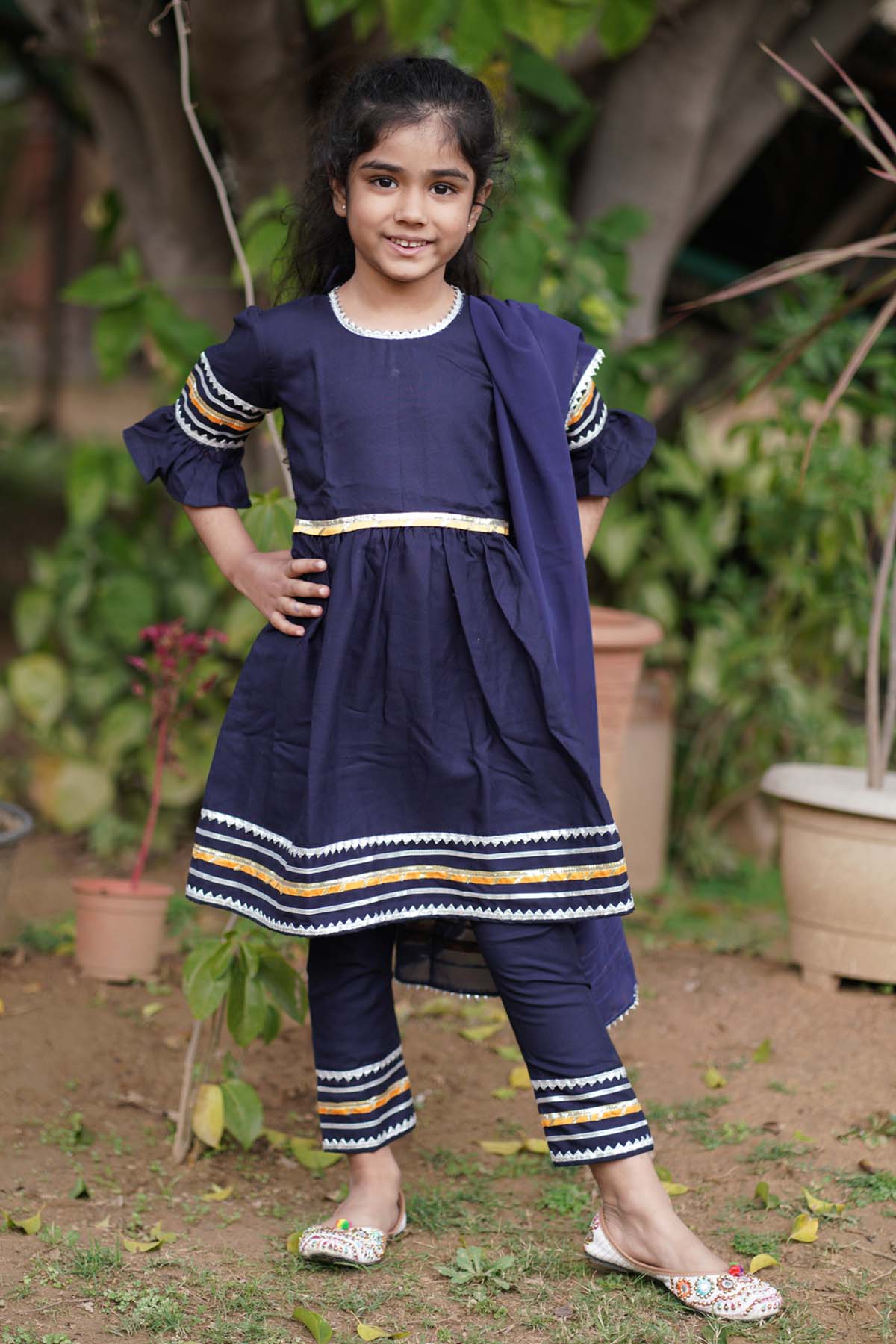 Designer ViYa Navy Blue Embellished Kurta Set For Kids Available online at ScrollnShops