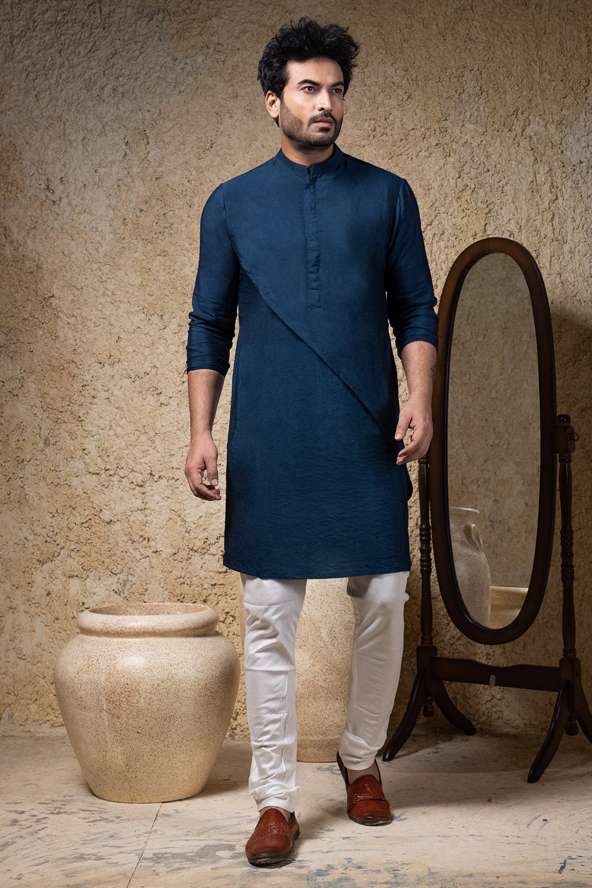 Navy Blue Embroidered Bundi Set