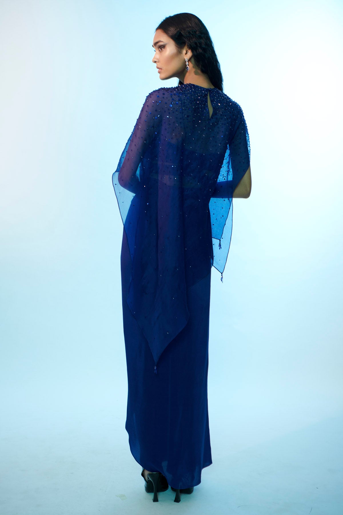 Navy Blue Embroidered Cape Set