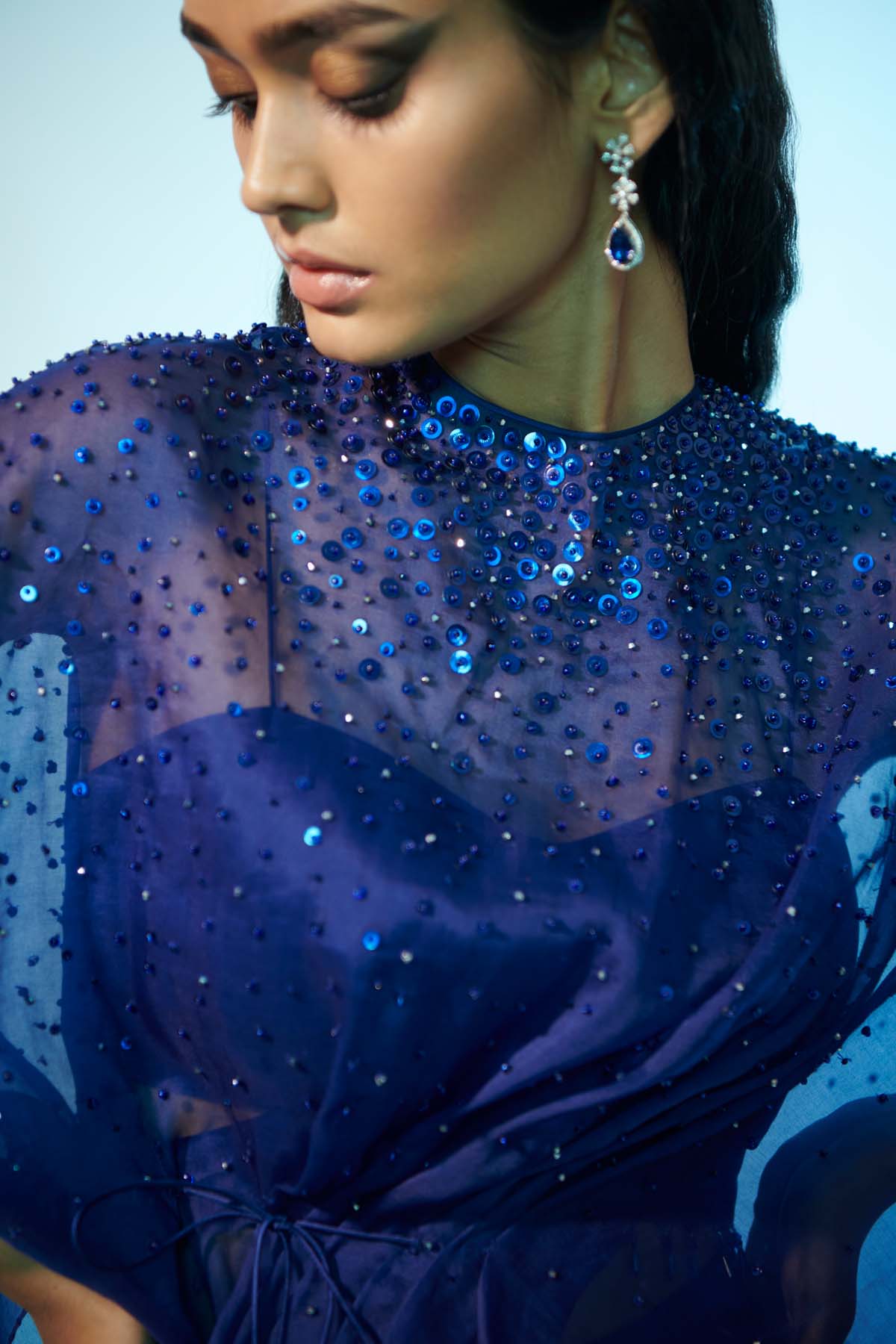 Navy Blue Embroidered Cape Set