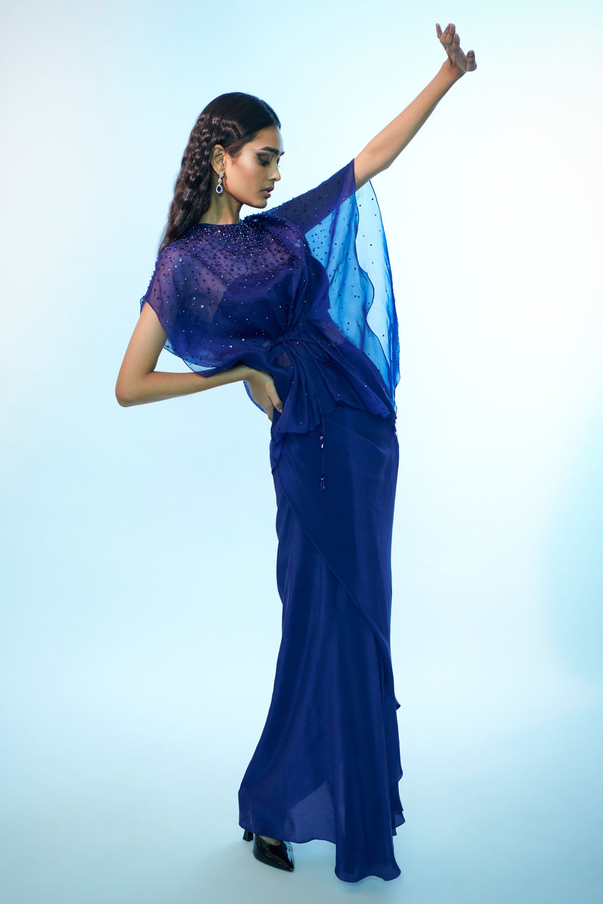 Navy Blue Embroidered Cape Set