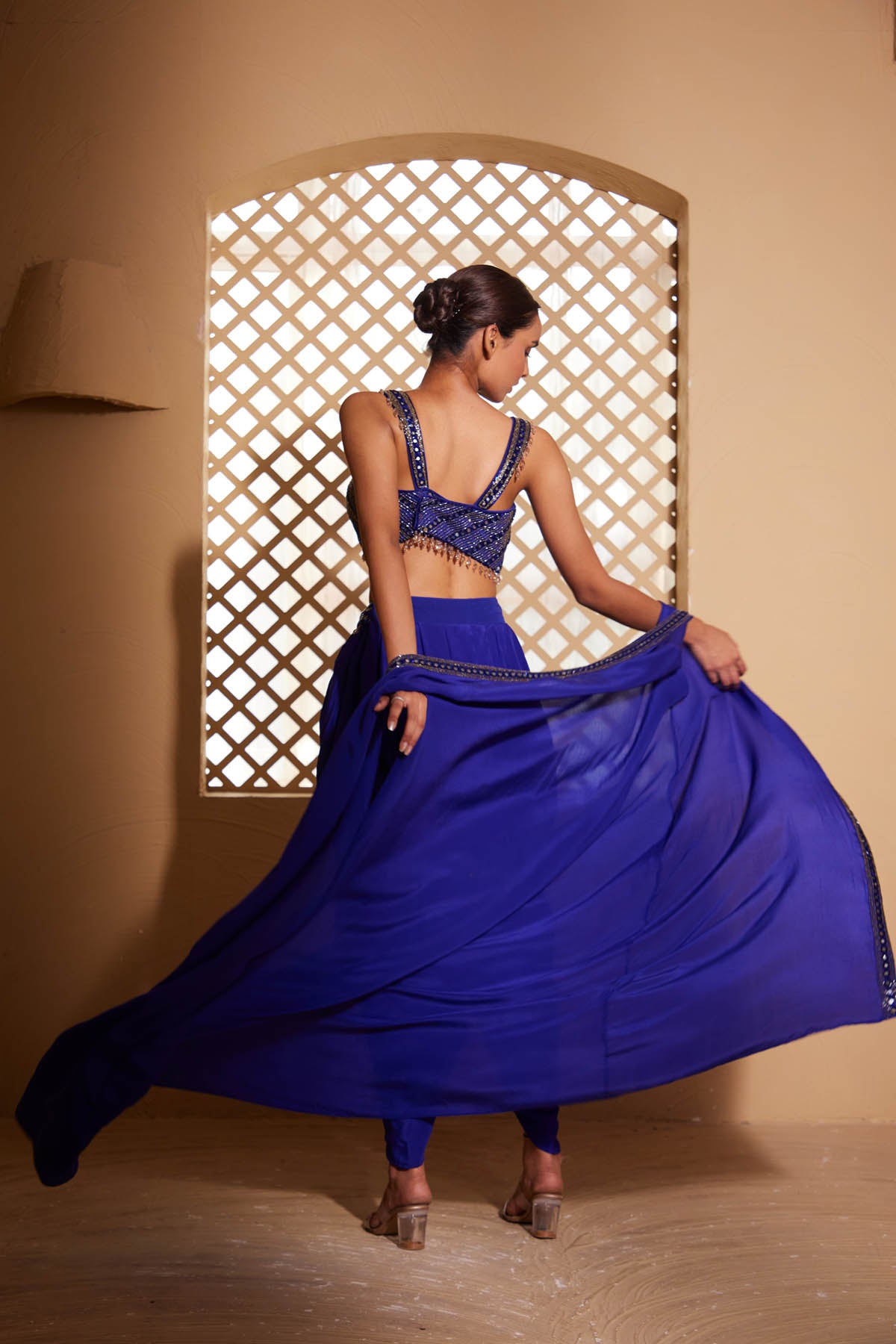 Navy Blue Embroidered Dhoti Set