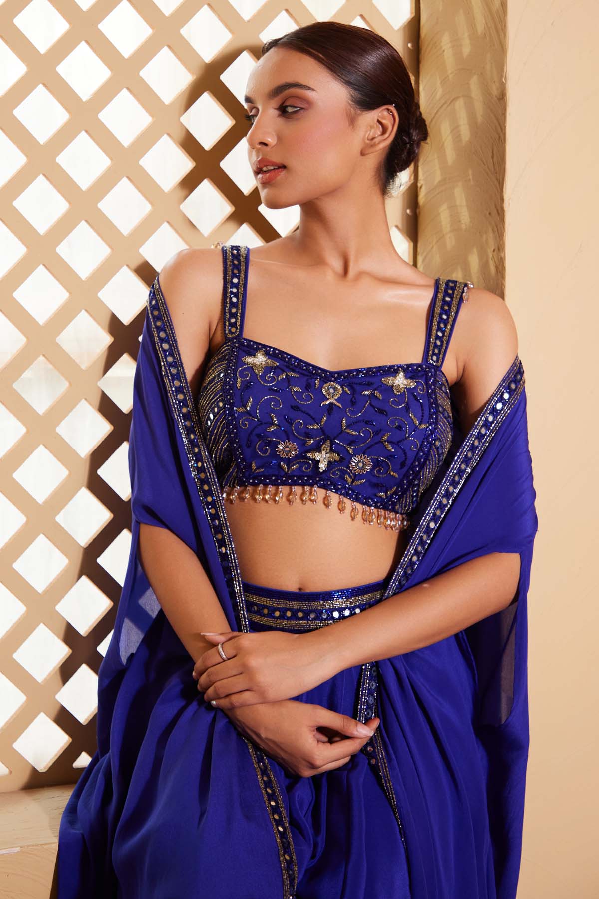 Navy Blue Embroidered Dhoti Set