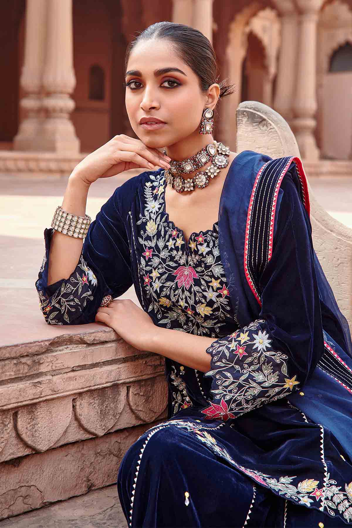 Navy Blue Embroidered Garara Set