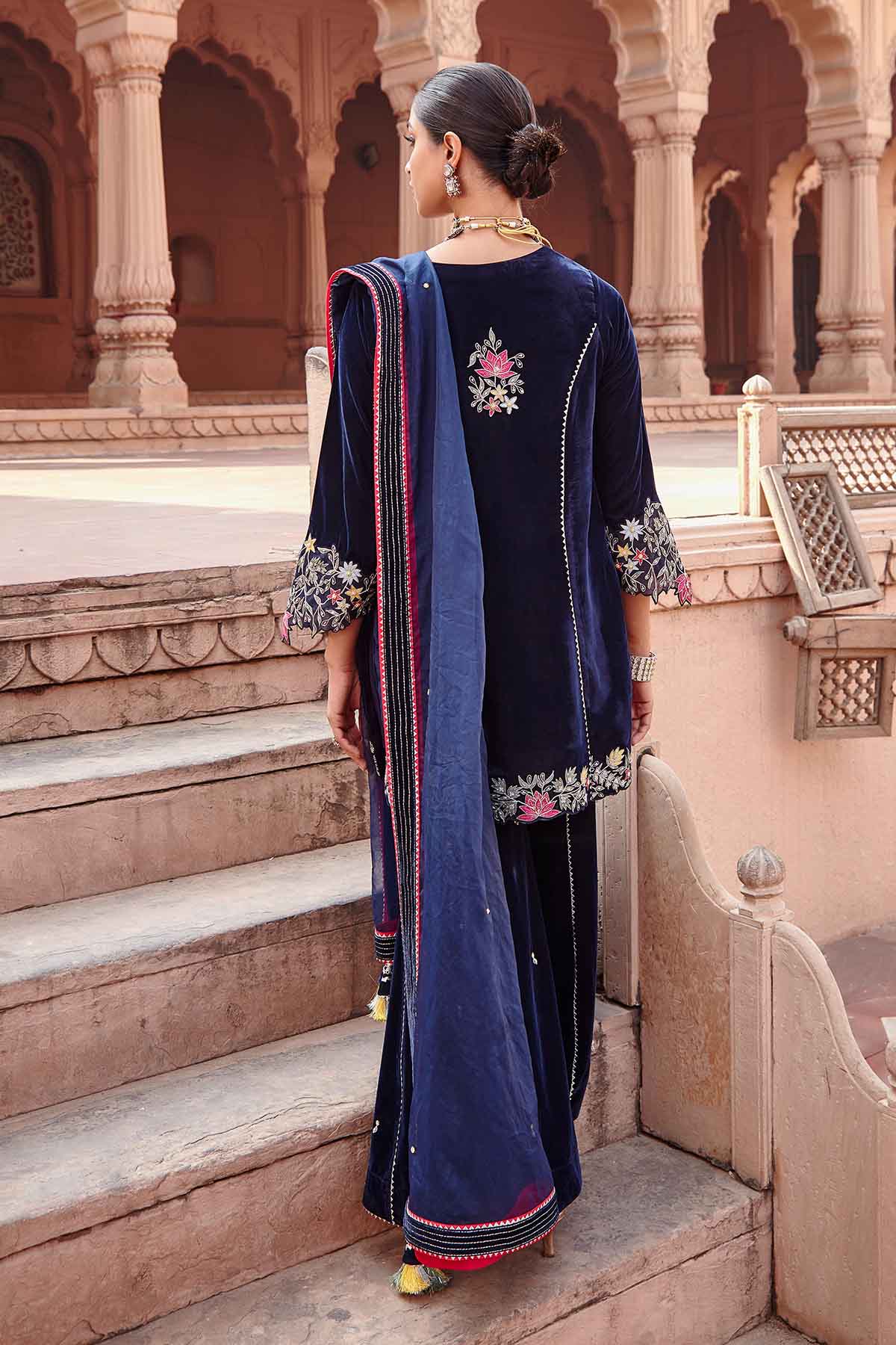 Navy Blue Embroidered Garara Set