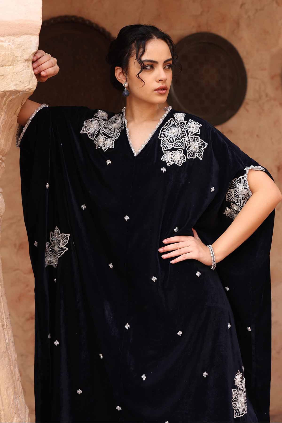 Navy Blue Embroidered Kaftan Set
