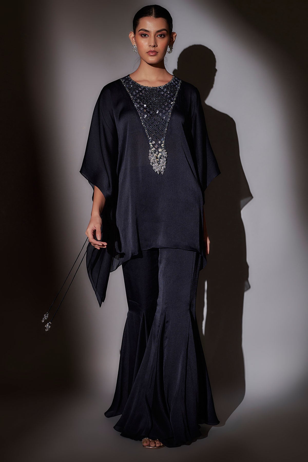 Navy Blue Short Kaftan & Sharara