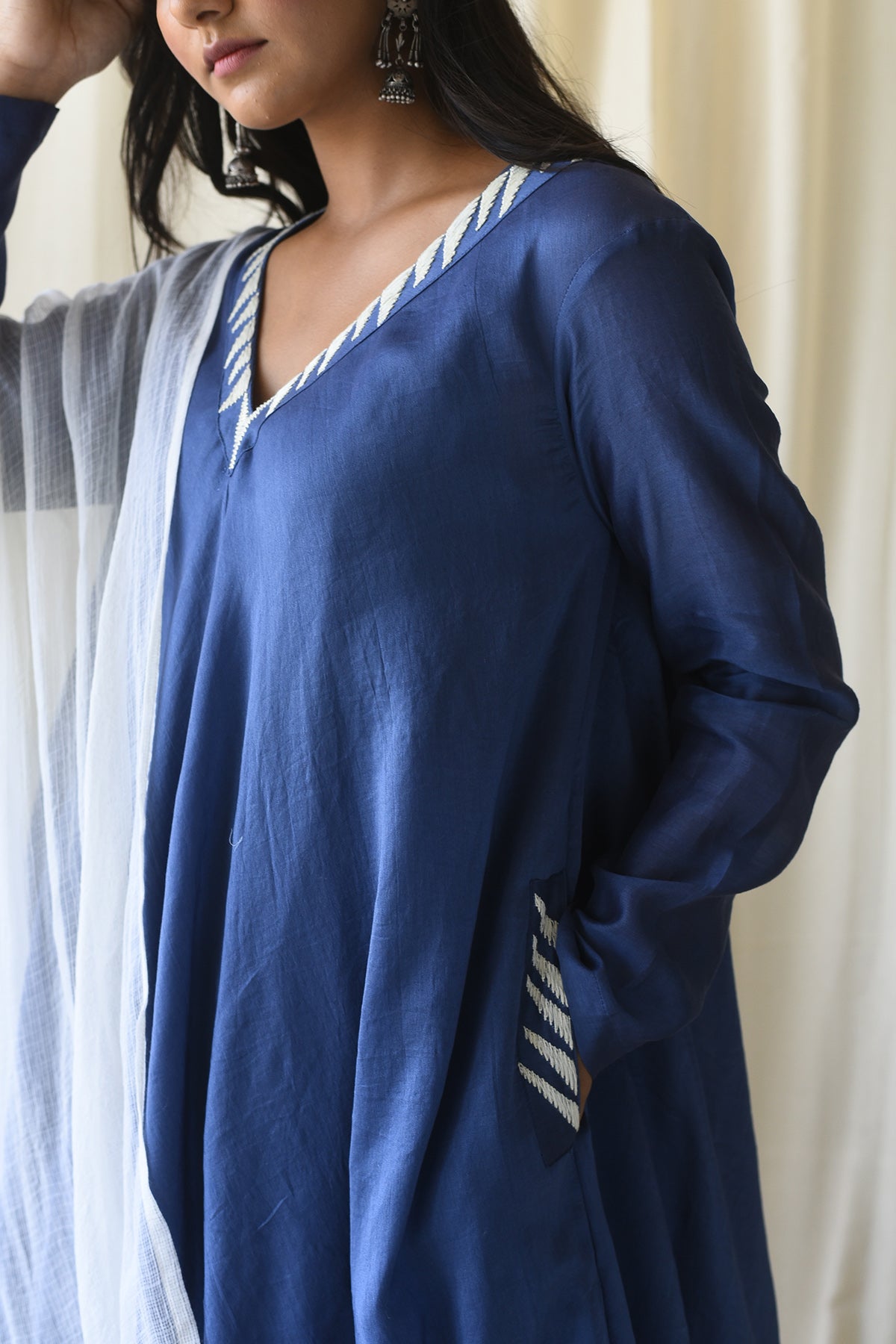 Navy Blue Embroidered Kurta Set