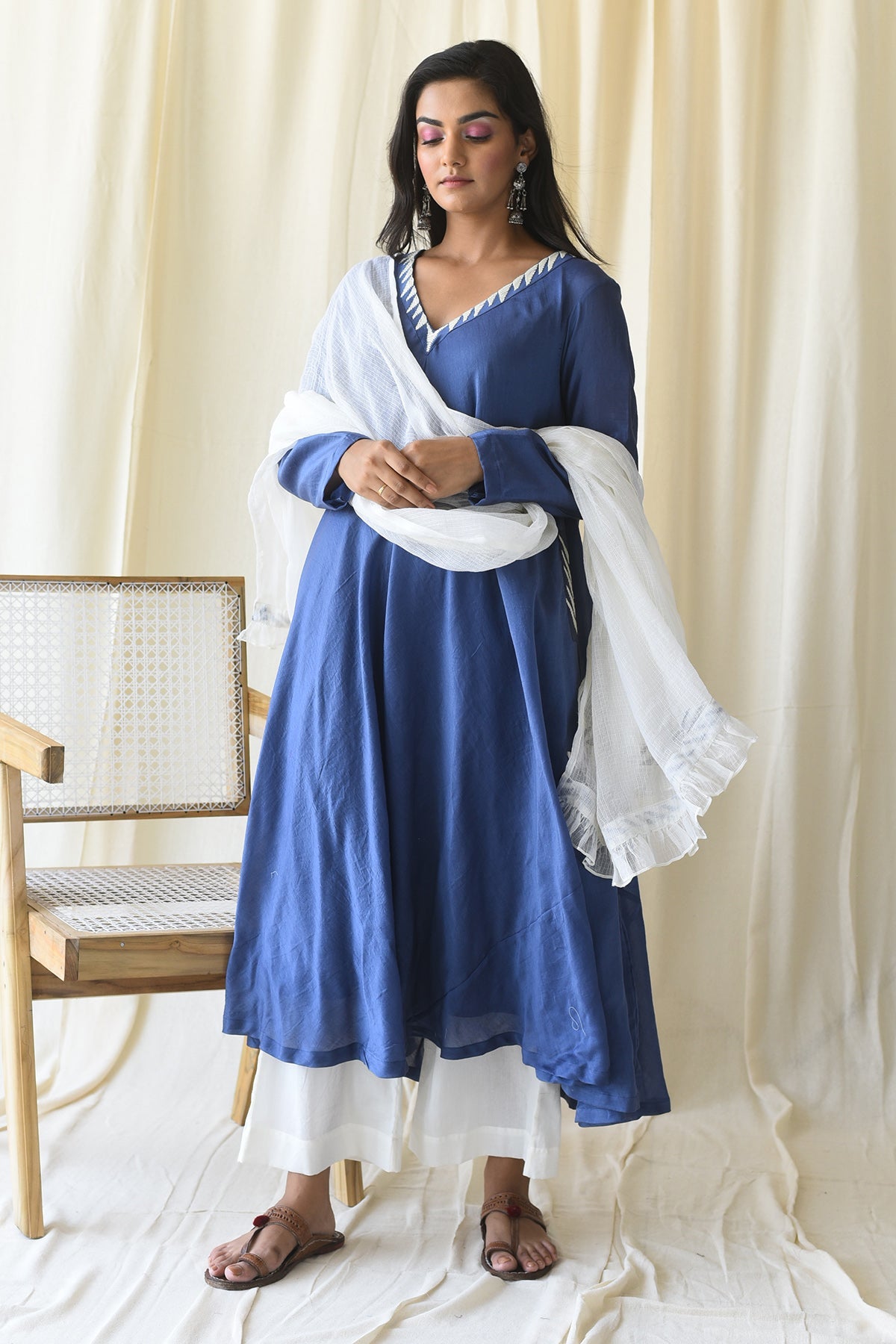 Buy Navy Blue Embroidered Kurta Set by Taro India for Women online at ScrollnShops