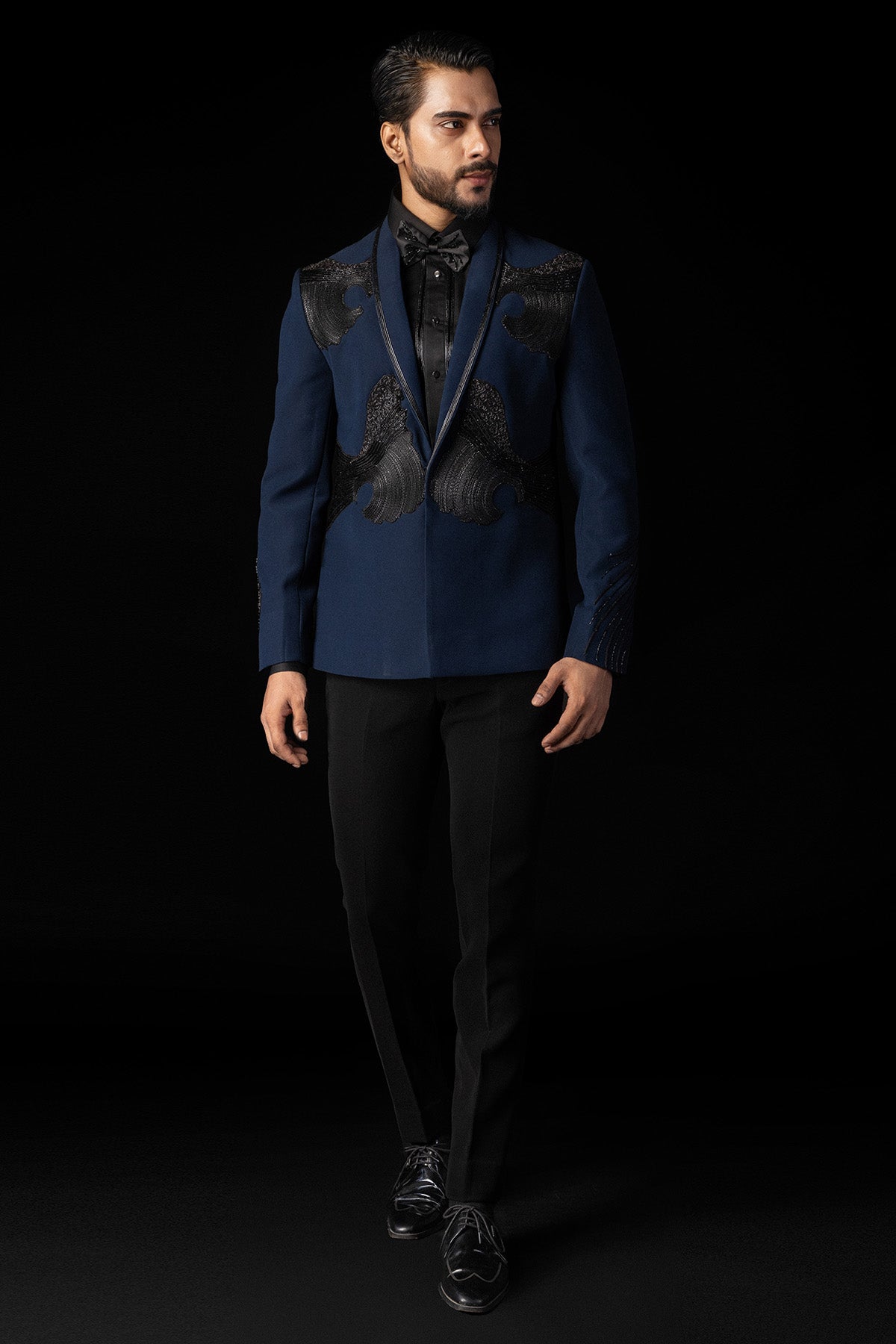 Navy Blue Embroidered Tuxedo