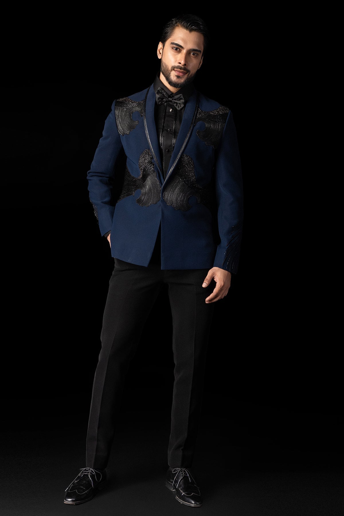 Buy Navy Blue Embroidered Tuxedo for men by Paarsh Atelier online available at scrollnshops