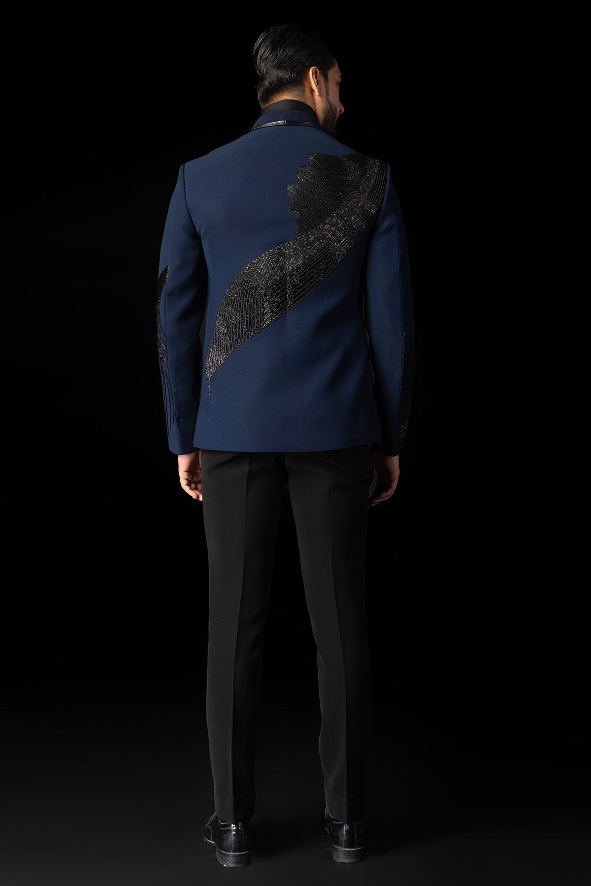 Navy Blue Embroidered Tuxedo
