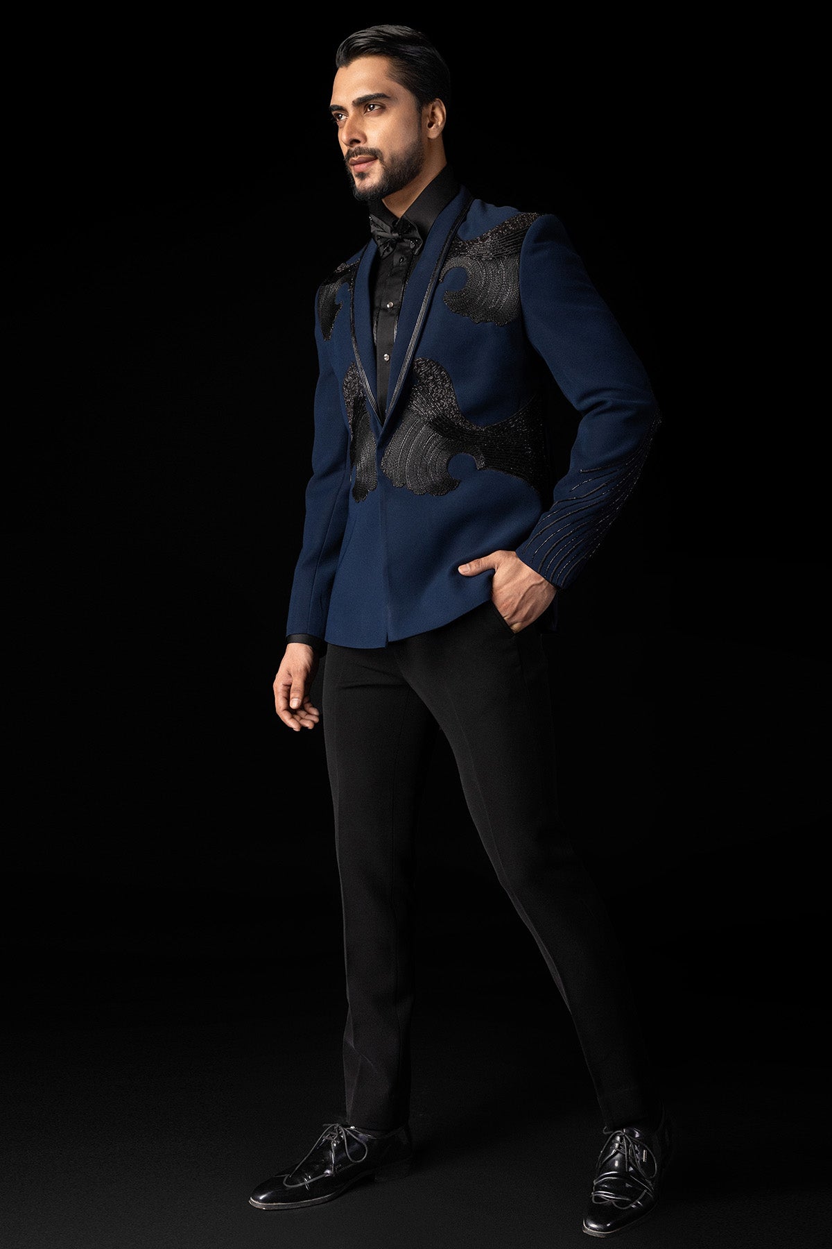 Navy Blue Embroidered Tuxedo