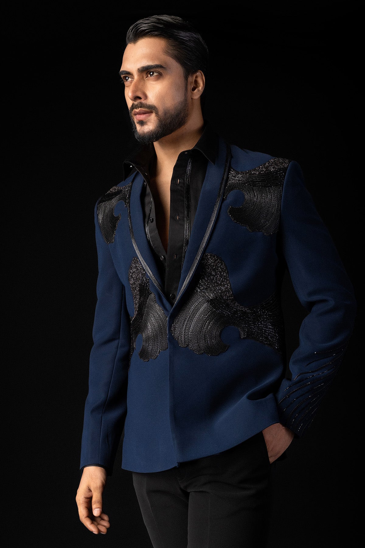 Navy Blue Embroidered Tuxedo