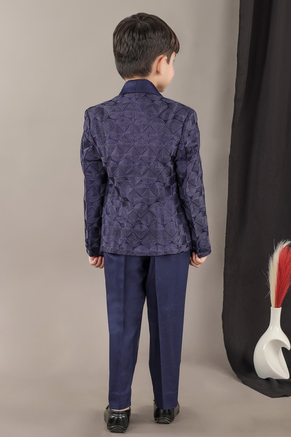 Navy Blue Embroidered Tuxedo Set