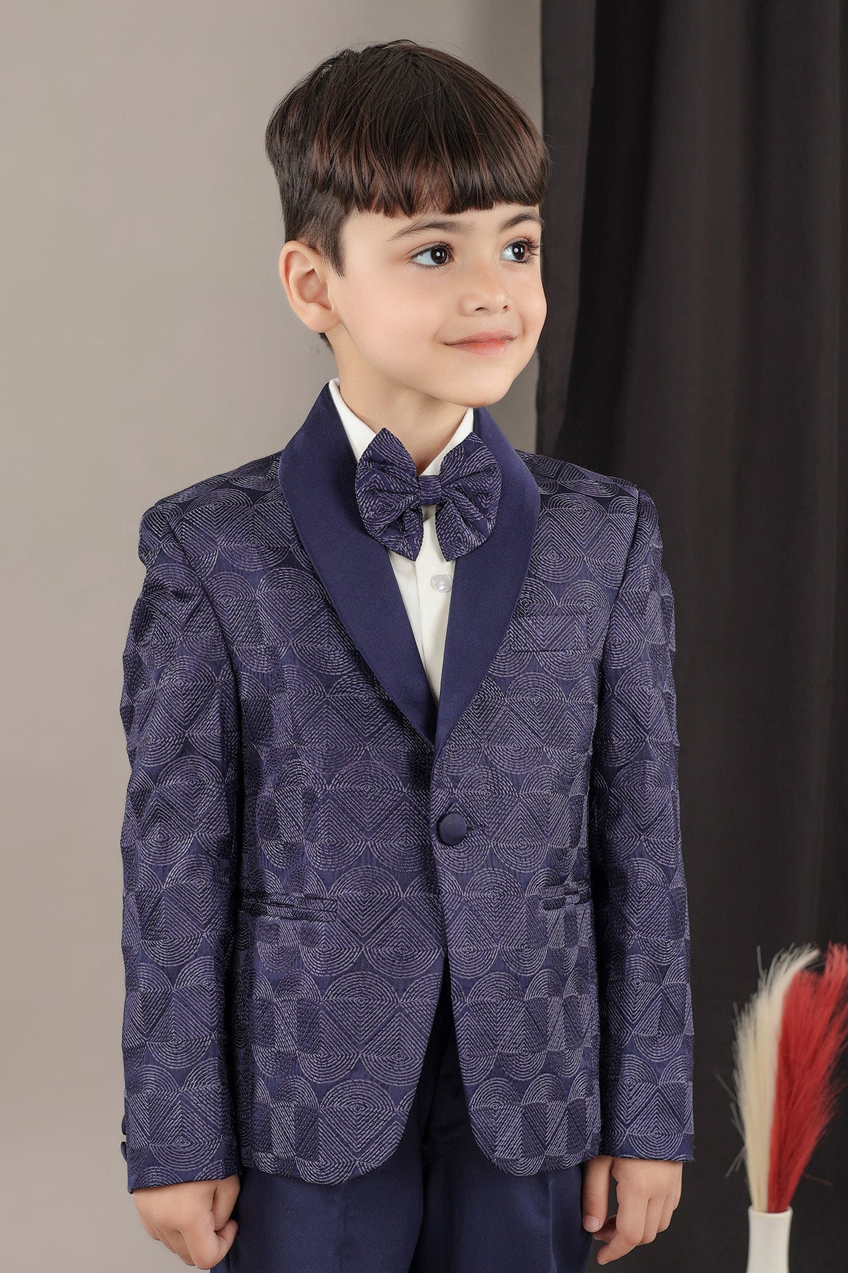 Navy Blue Embroidered Tuxedo Set