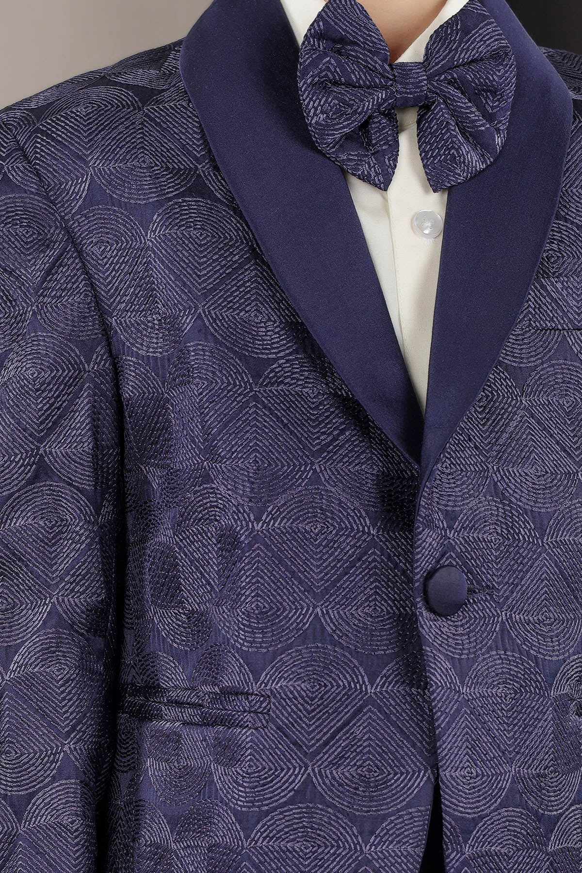 Navy Blue Embroidered Tuxedo Set