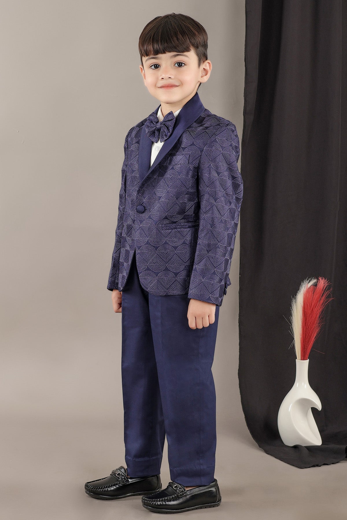 Navy Blue Embroidered Tuxedo Set