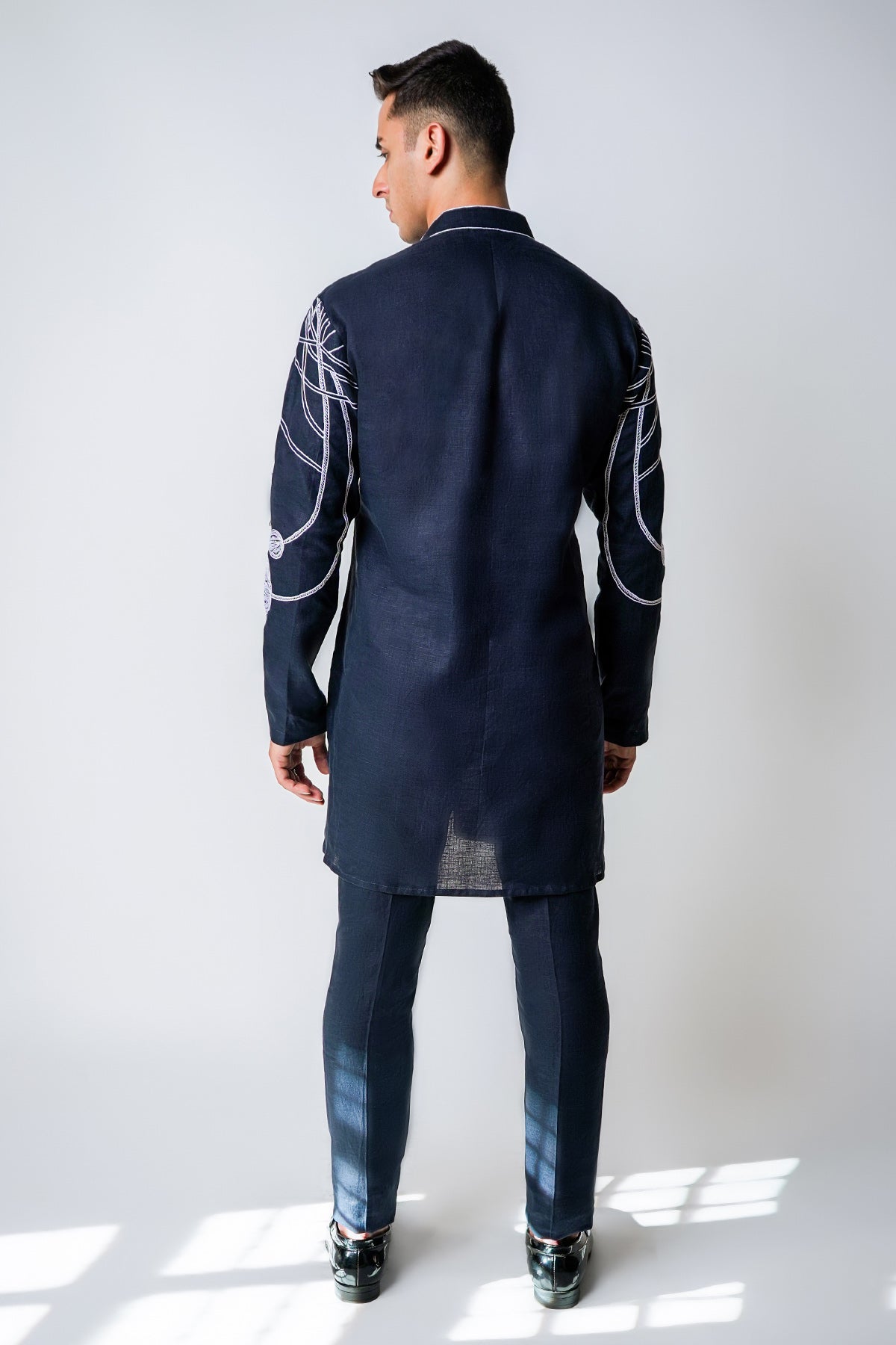 Navy Blue French Knot Kurta Set