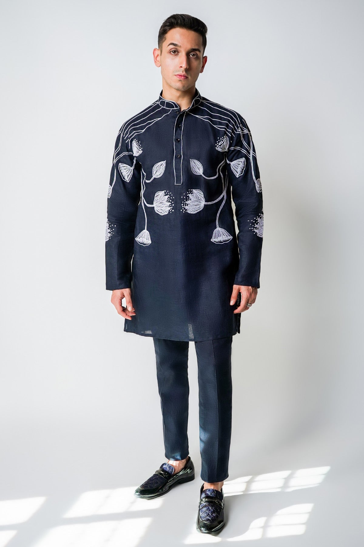 Buy Navy Blue French Knot Kurta Set for men by House of Sheriff online available at scrollnshops