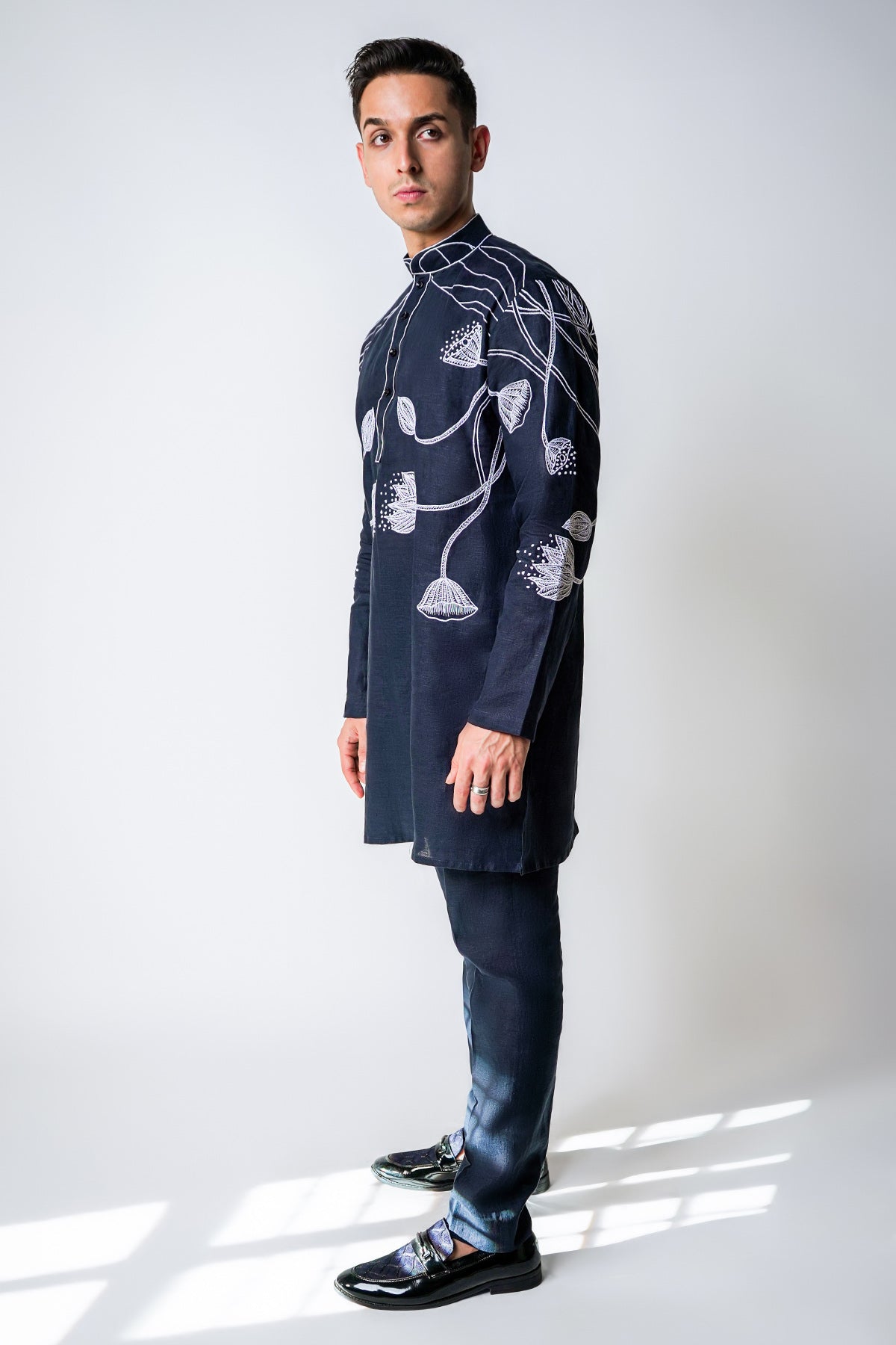 Navy Blue French Knot Kurta Set