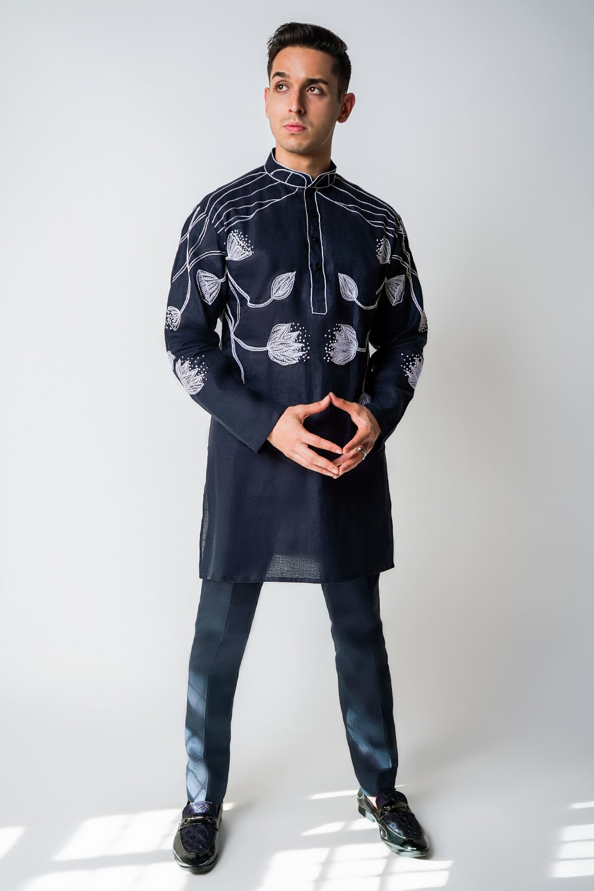 Navy Blue French Knot Kurta Set