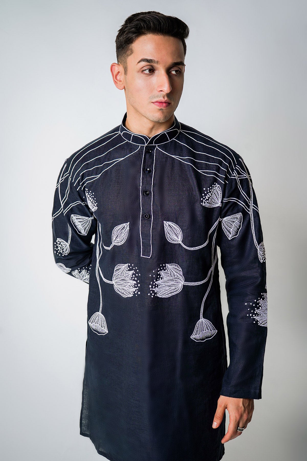 Navy Blue French Knot Kurta Set