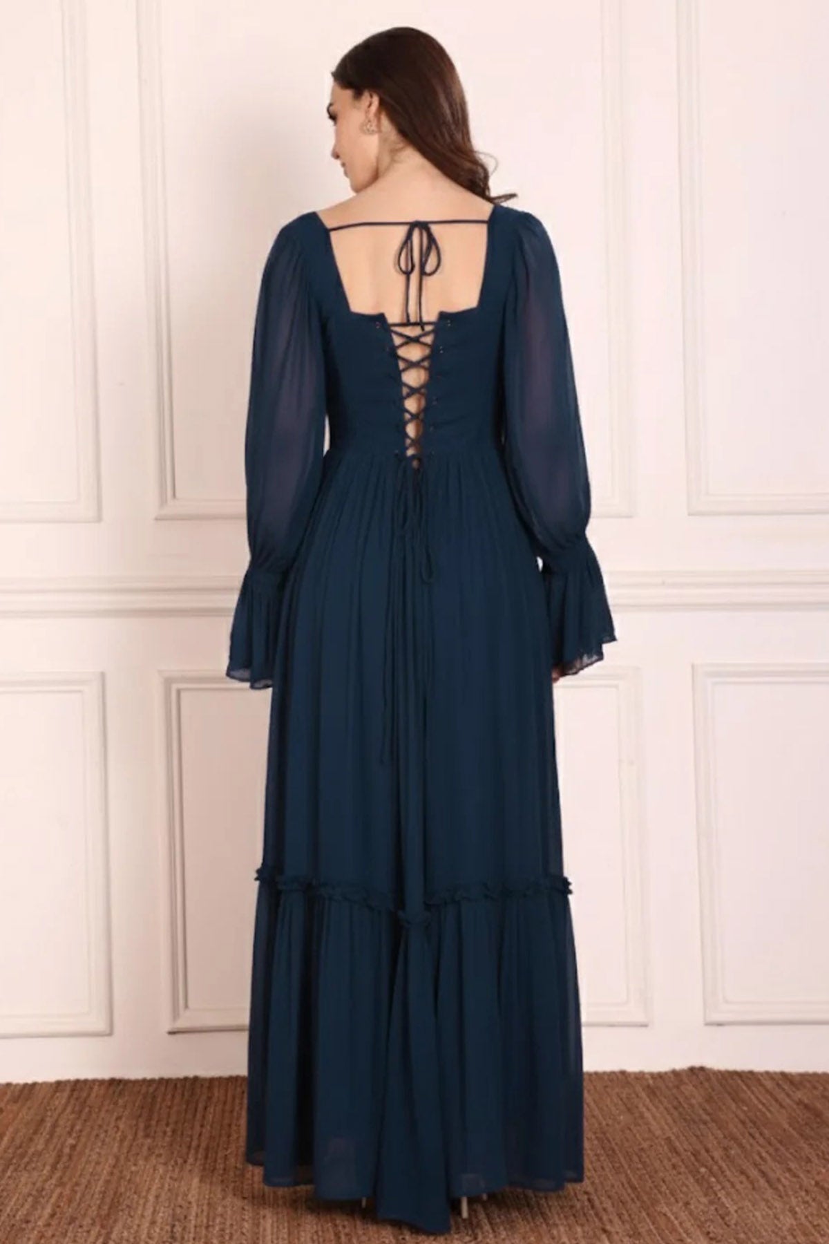 Navy Blue Gathered Maxi Dress