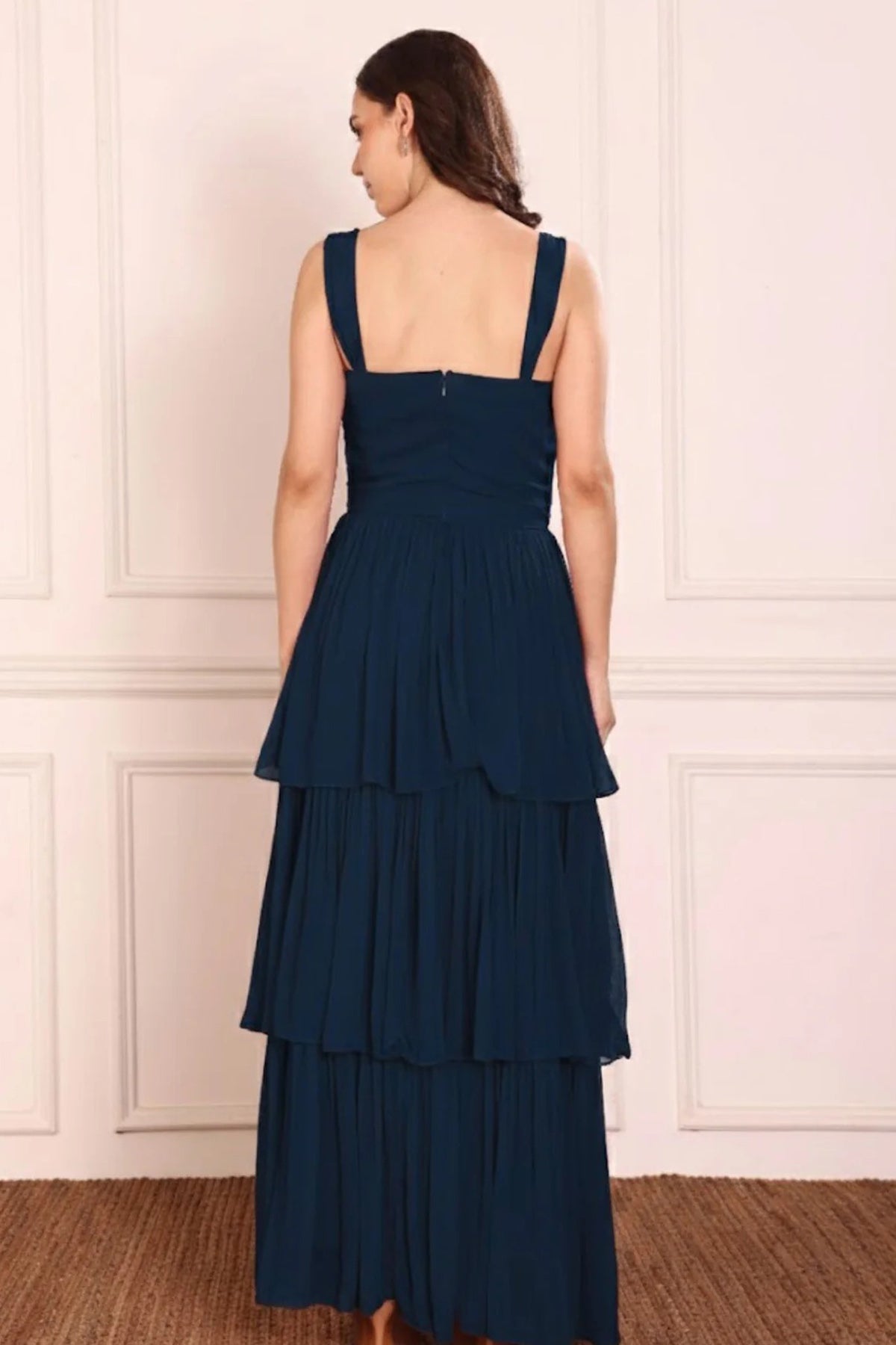 Navy Blue Georgette Frill Dress