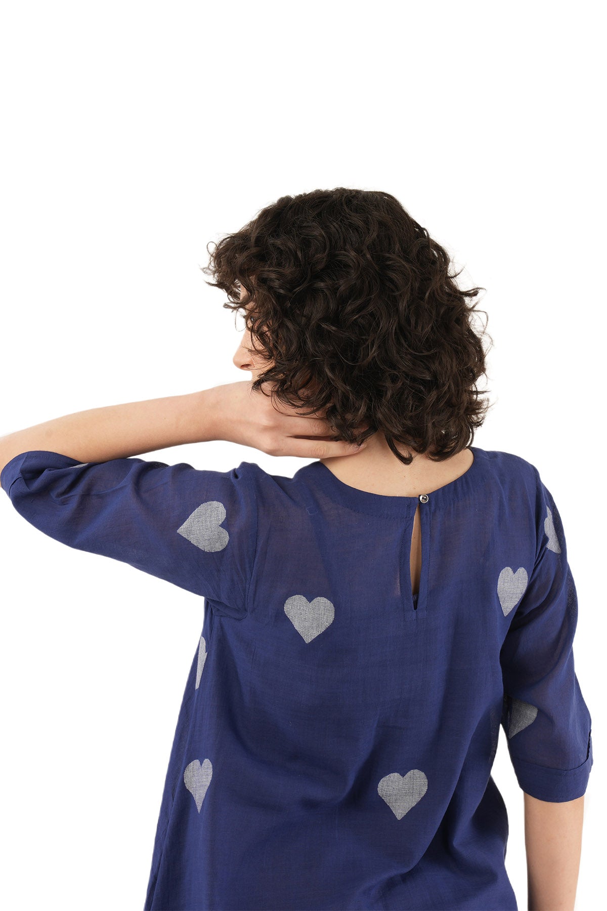 Navy Blue Heart Motif Kurta Set