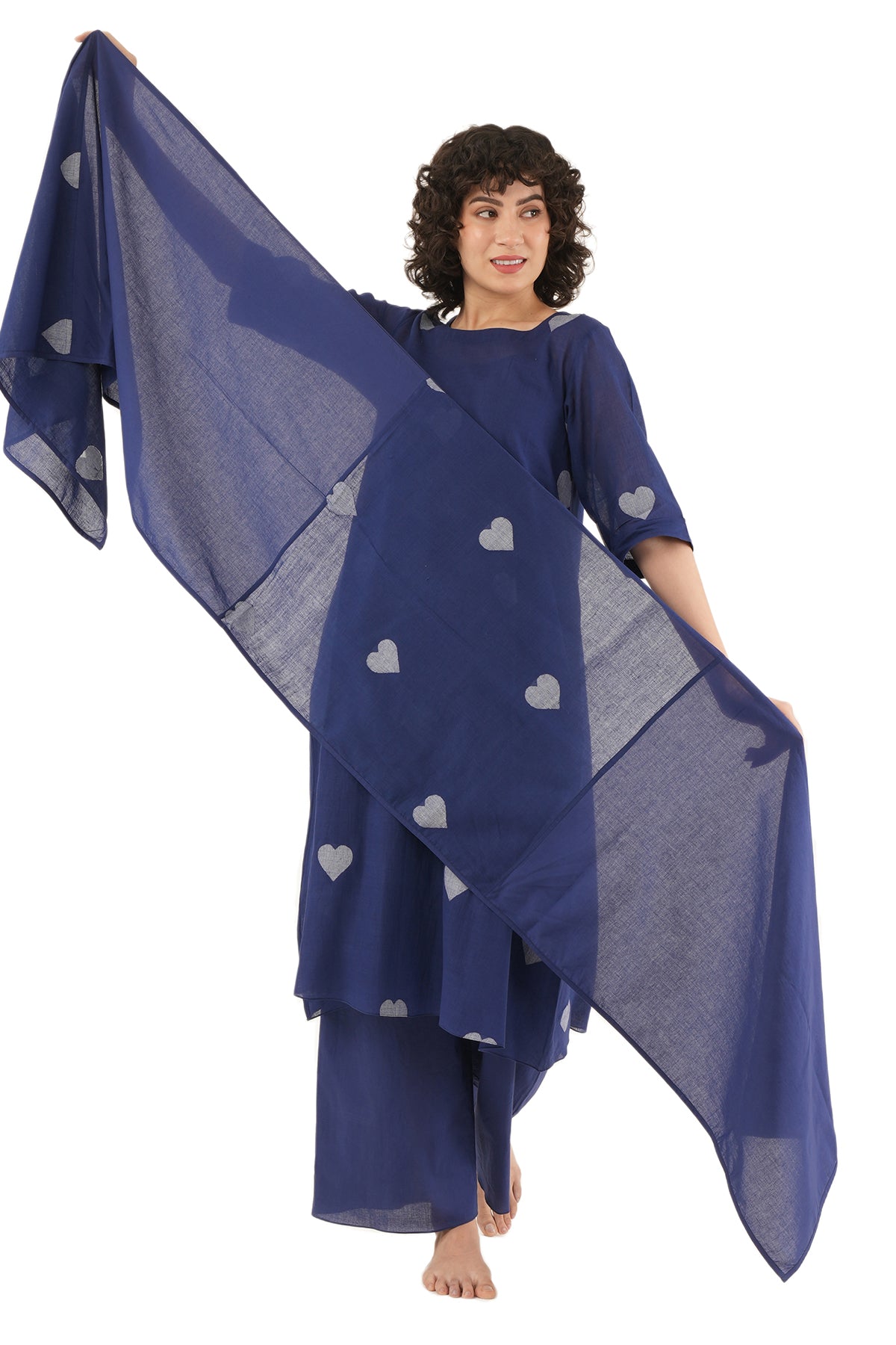 Navy Blue Heart Motif Kurta Set
