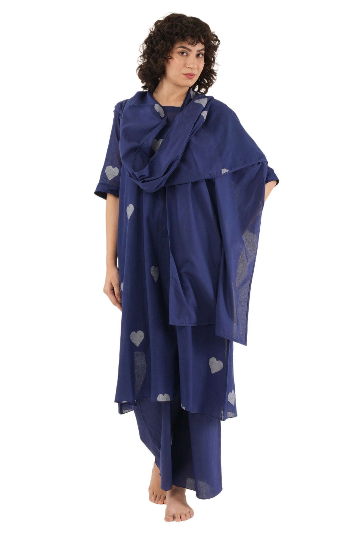 Buy Navy Blue Heart Motif Kurta Set for women by Khat Clothing online available at scrollnshops