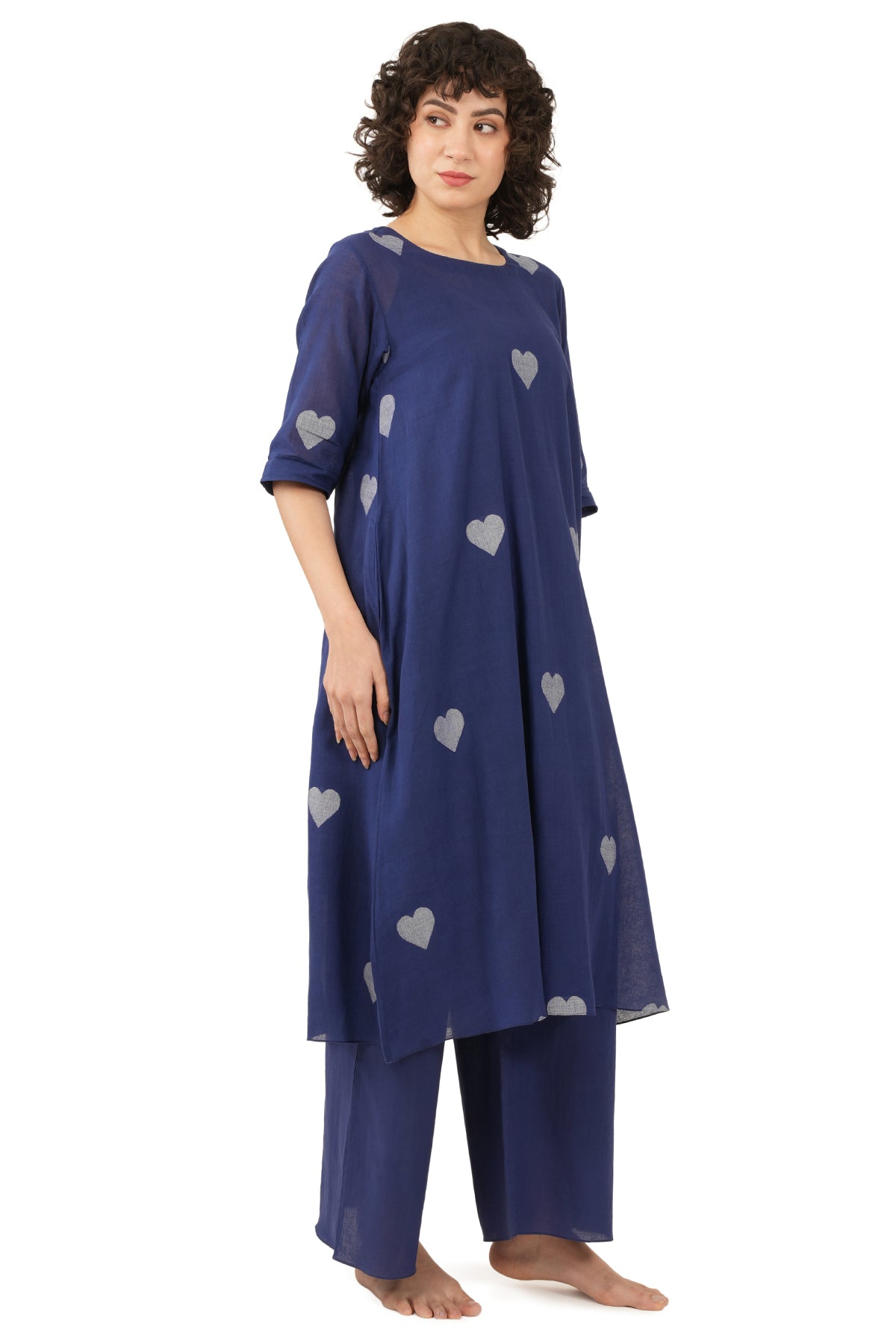Navy Blue Heart Motif Kurta Set