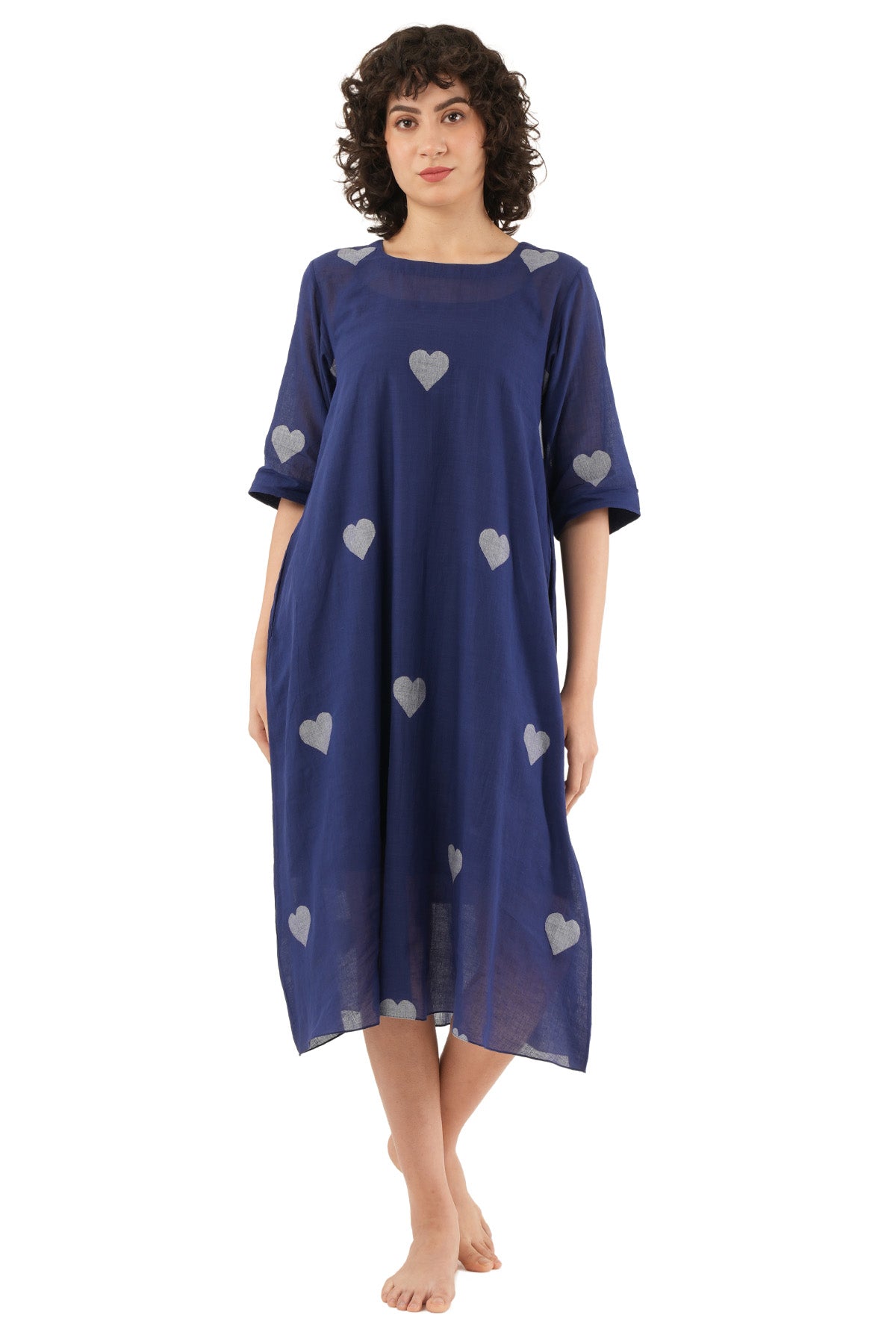 Buy Navy Blue Heart Motifs Dress for women by Khat Clothing online available at scrollnshops